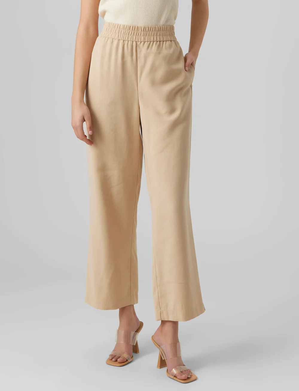 Vero Moda - VMCARMEN HW WIDE PULL-ON PANT NOOS - bikses ar platām starām - irish cream - 0