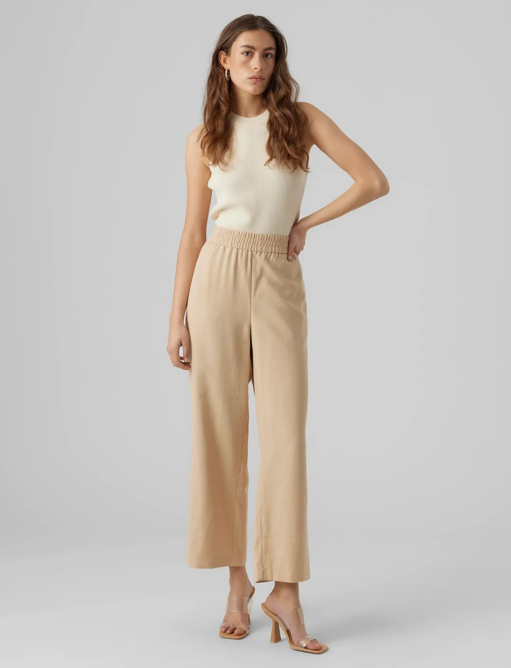 Vero Moda - VMCARMEN HW WIDE PULL-ON PANT NOOS - bikses ar platām starām - irish cream - 4