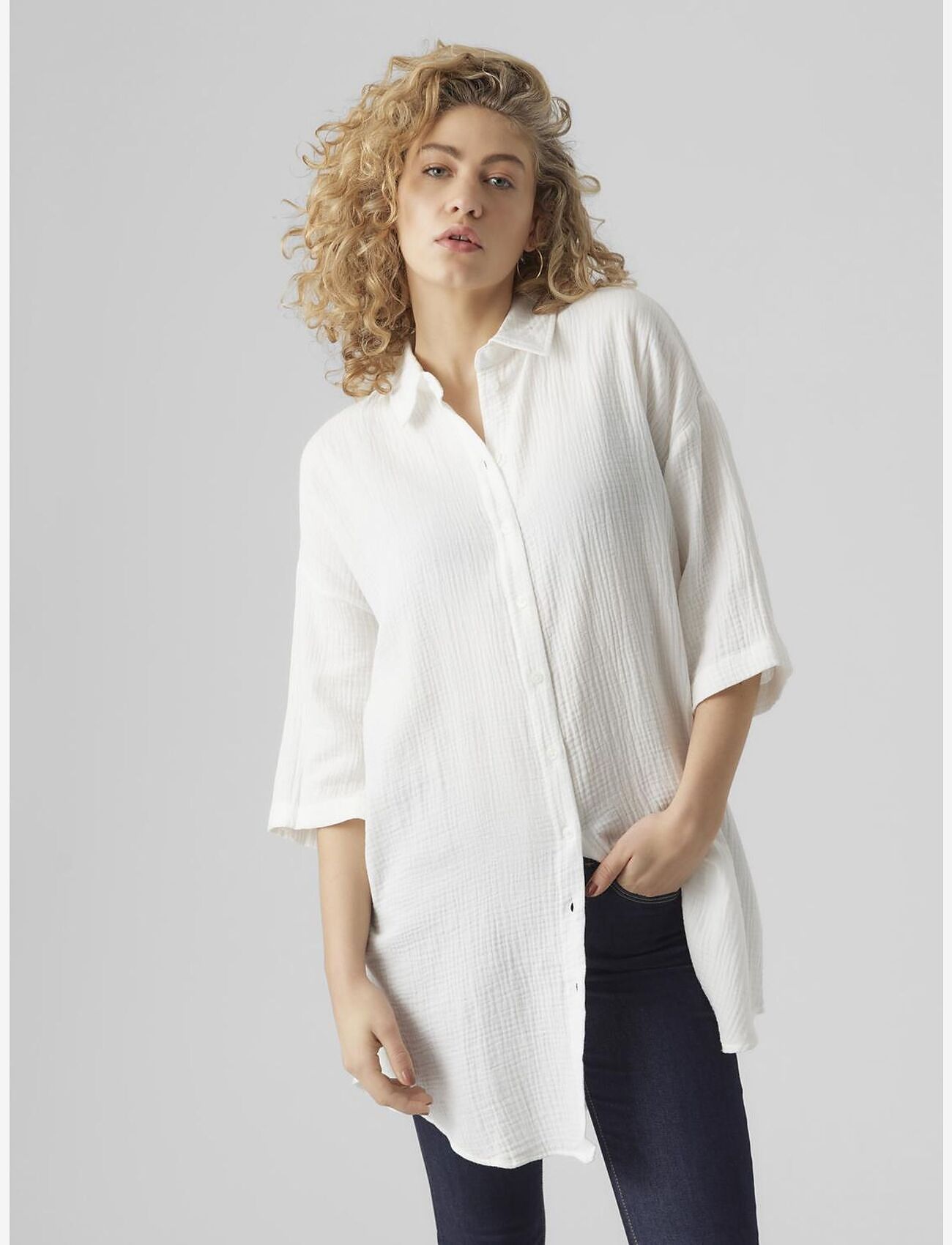 Vero Moda - VMNATALI 3/4 LONG OVERSHIRT WVN GA NOOS - overshirts - snow white - 0