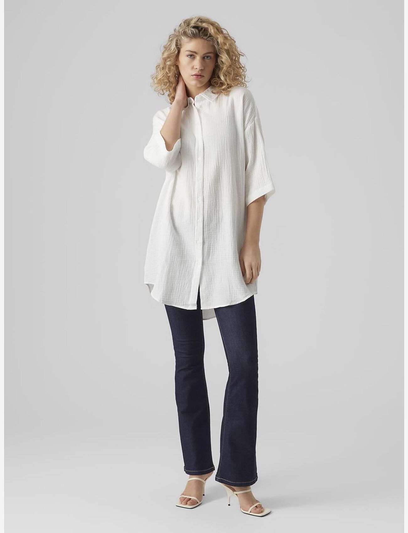 Vero Moda - VMNATALI 3/4 LONG OVERSHIRT WVN GA NOOS - overshirts - snow white - 4