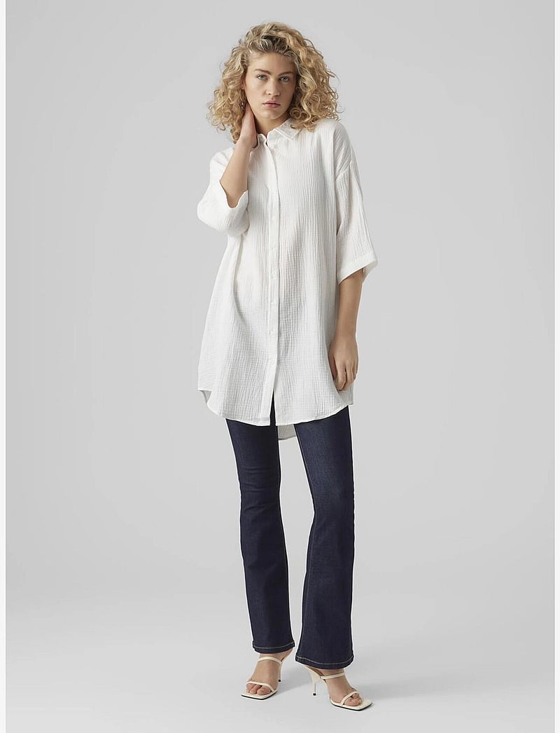 Vero Moda - VMNATALI 3/4 LONG OVERSHIRT WVN GA NOOS - overshirts - snow white - 4