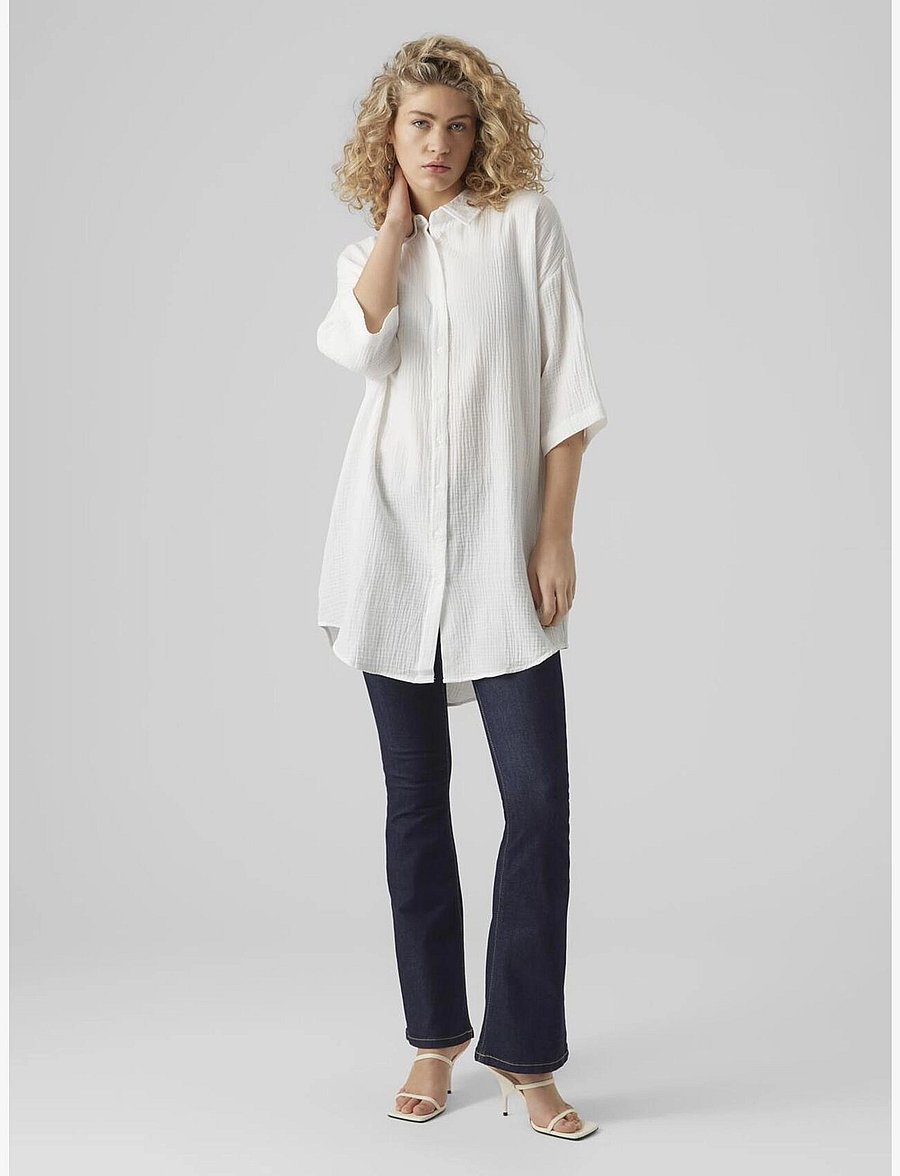 Vero Moda - VMNATALI 3/4 LONG OVERSHIRT WVN GA NOOS - snow white - 4