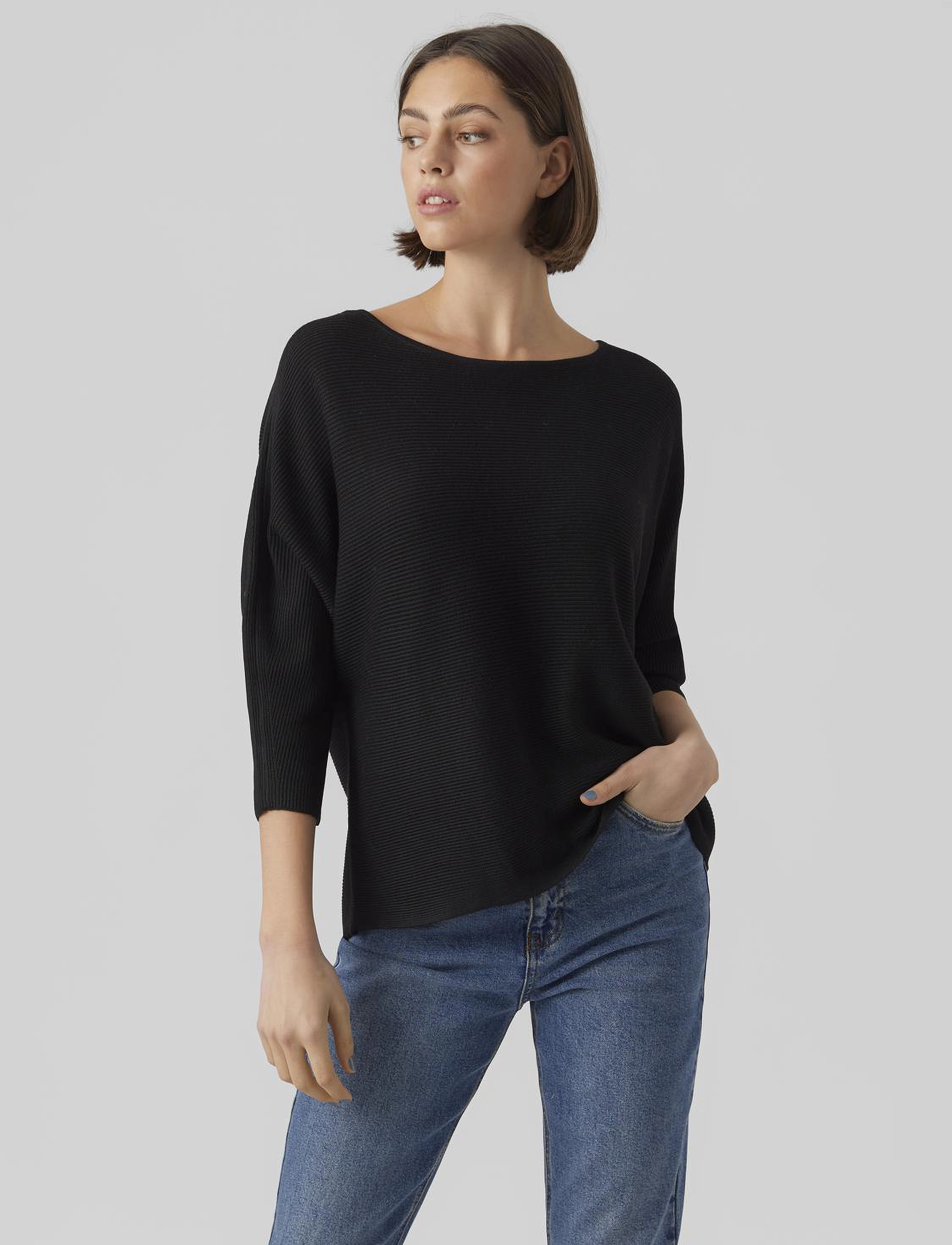Vero Moda VMNORA 3/4 BOATNECK BLOUSE  NOOS - Blusen - BLACK / black