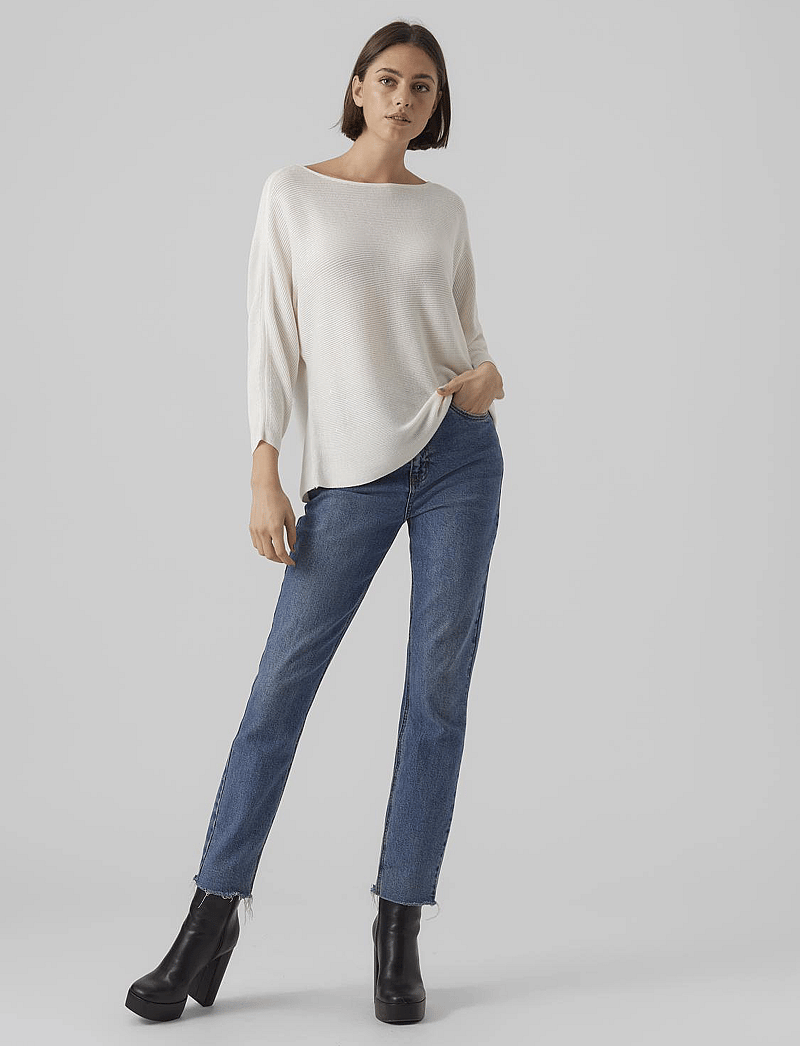 Vero Moda - VMNORA 3/4 BOATNECK BLOUSE NOOS - långärmade blusar - snow white - 5
