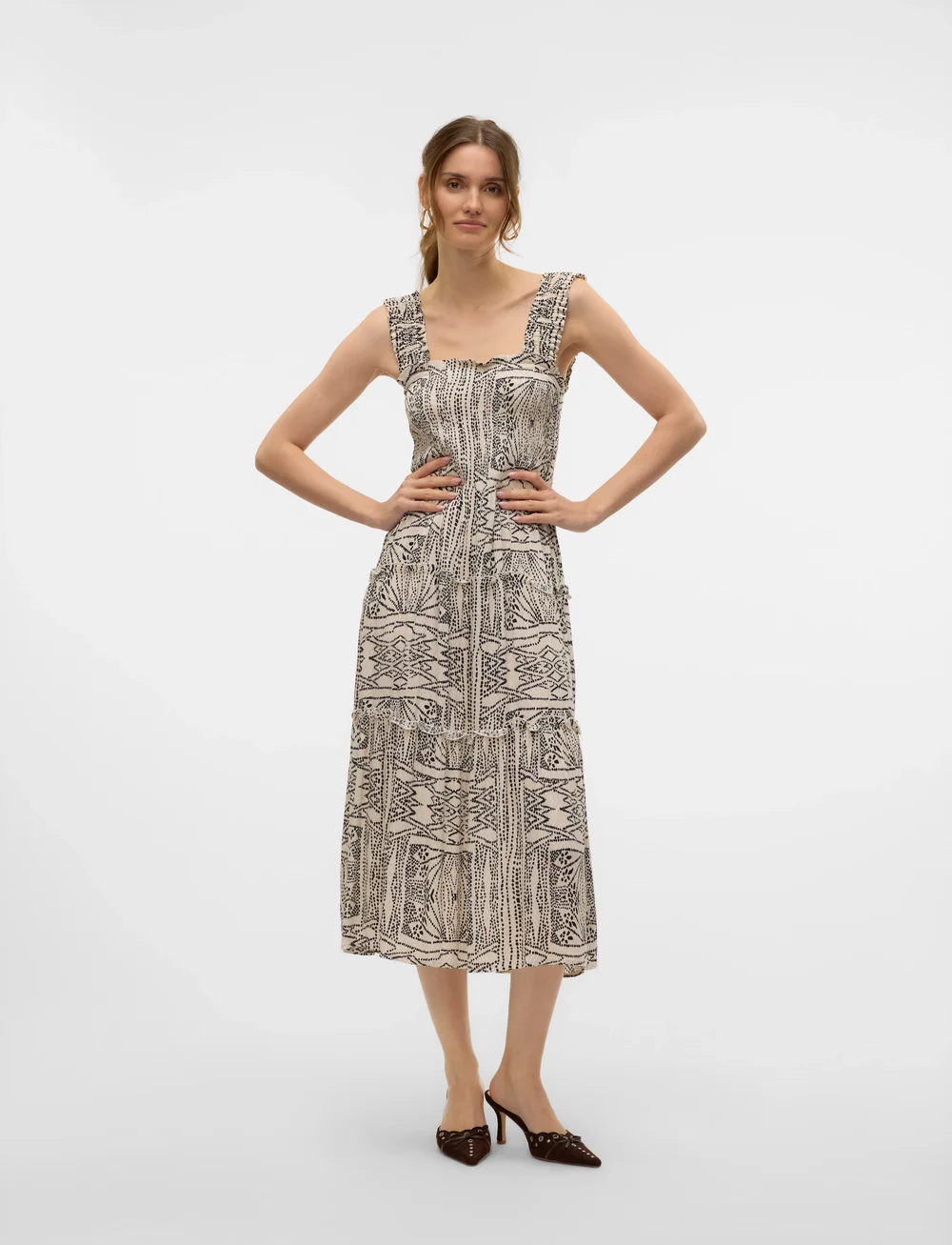 Vero Moda - VMMENNY SL SMOCK CALF DRESS WVN GA - midi kjoler - oatmeal - 0