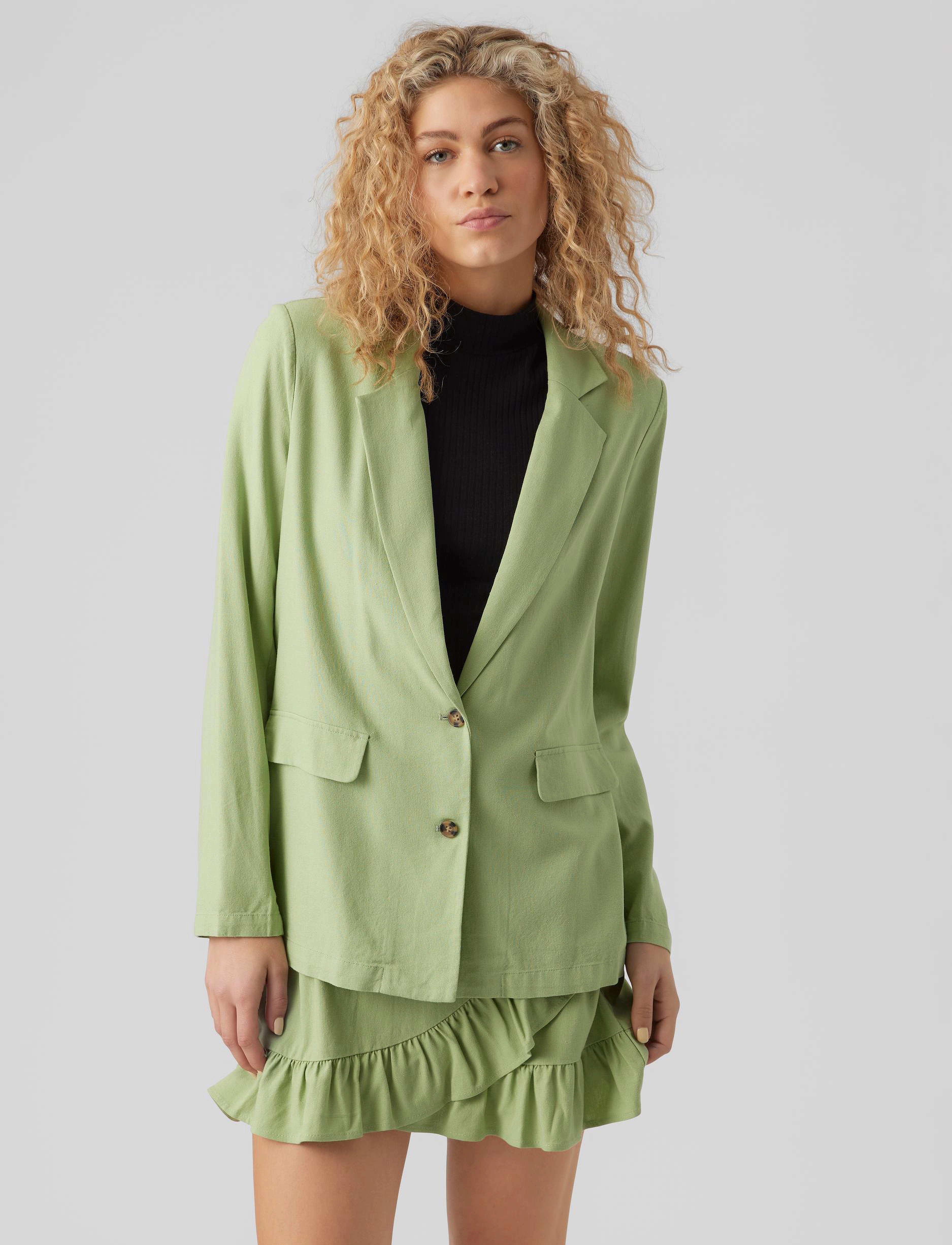 Vero Moda Vmmymilo Ls Blazer Wvn Ga, S, Blazer, Grün - Single Breasted Frauen
