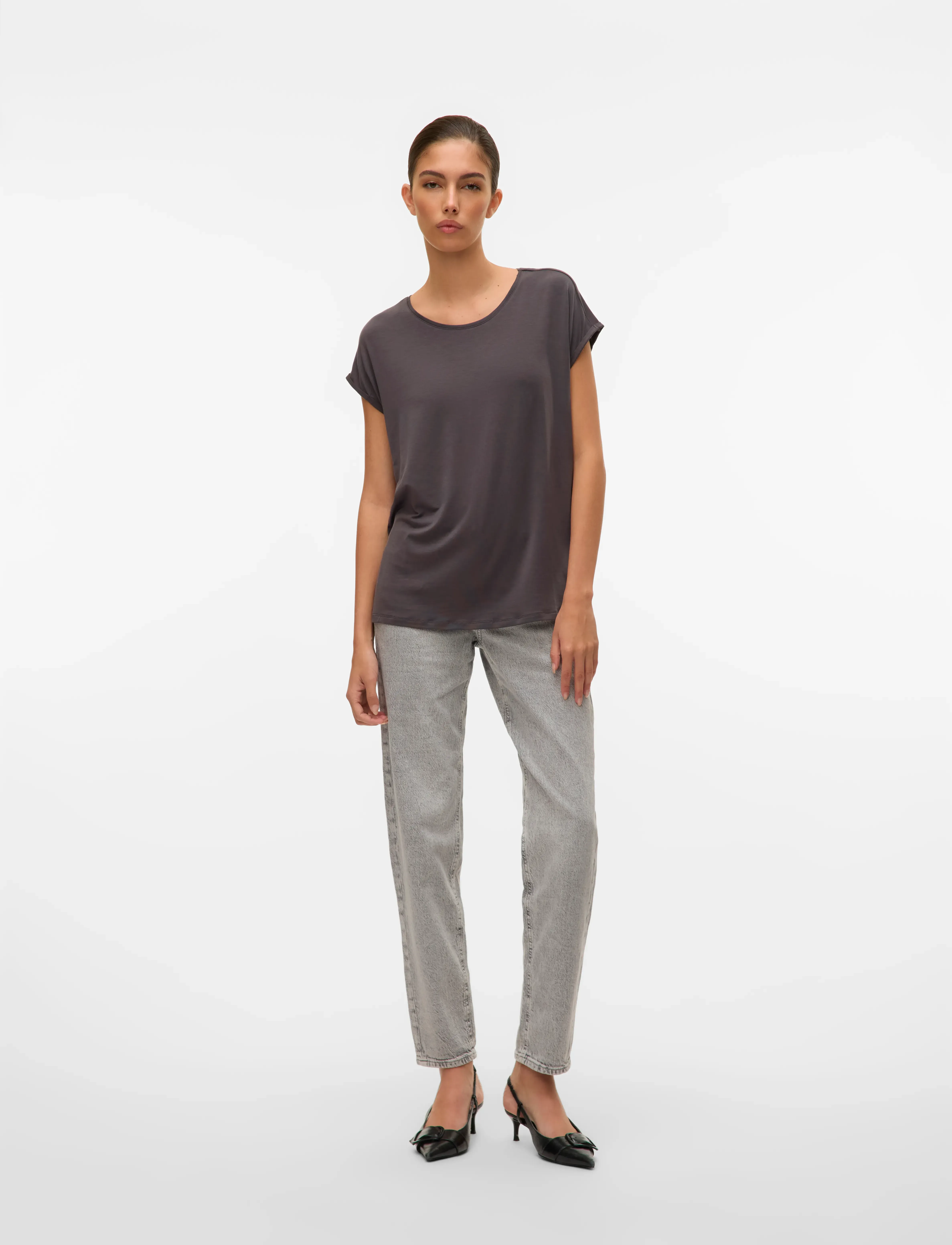 Vero Moda Vmava Plain Ss Top Gajrs, S, T-shirts & Oberteile, Grau - Short-sleeved, Frauen