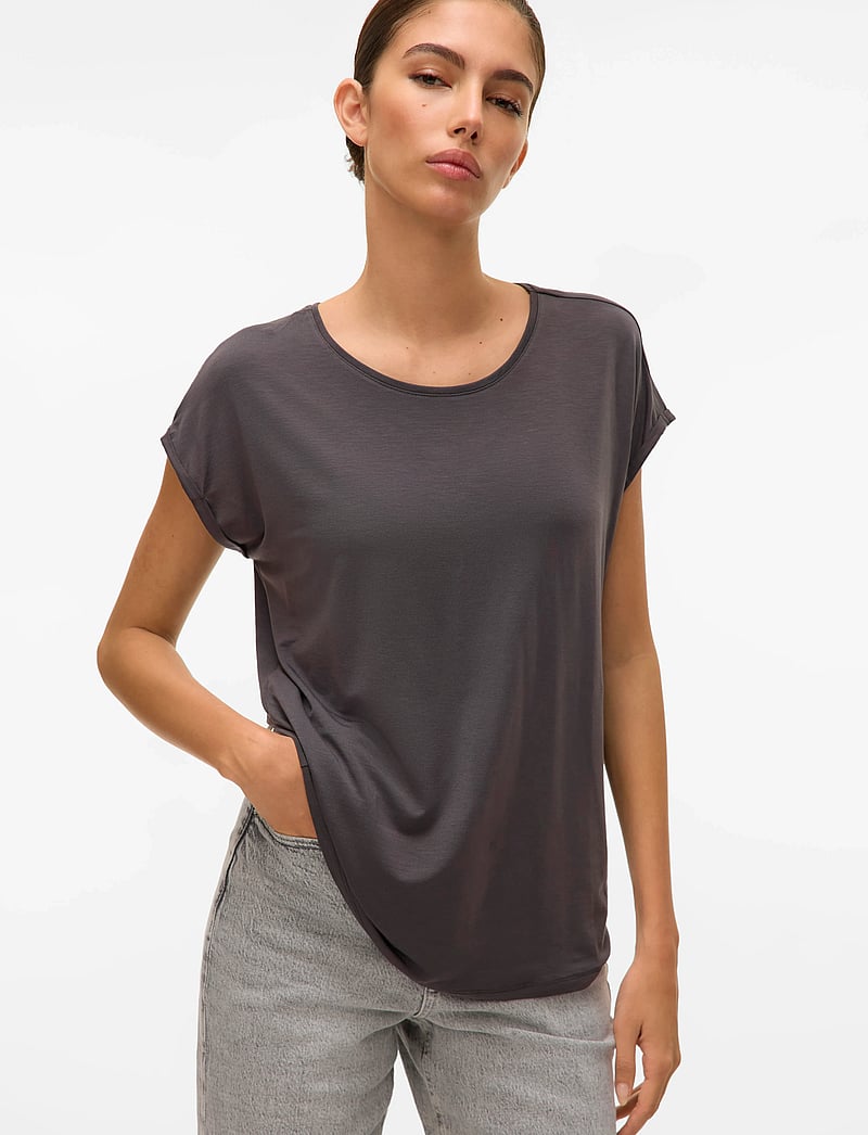 Vero Moda - VMAVA PLAIN SS TOP JRS NOOS - t-shirts - asphalt - 5