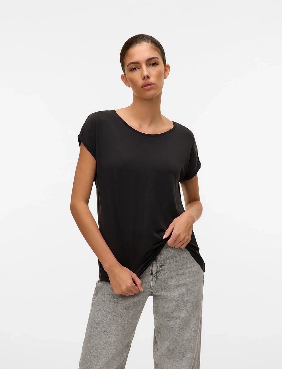 Vero Moda - VMAVA PLAIN SS TOP JRS NOOS - marškinėliai - black - 0