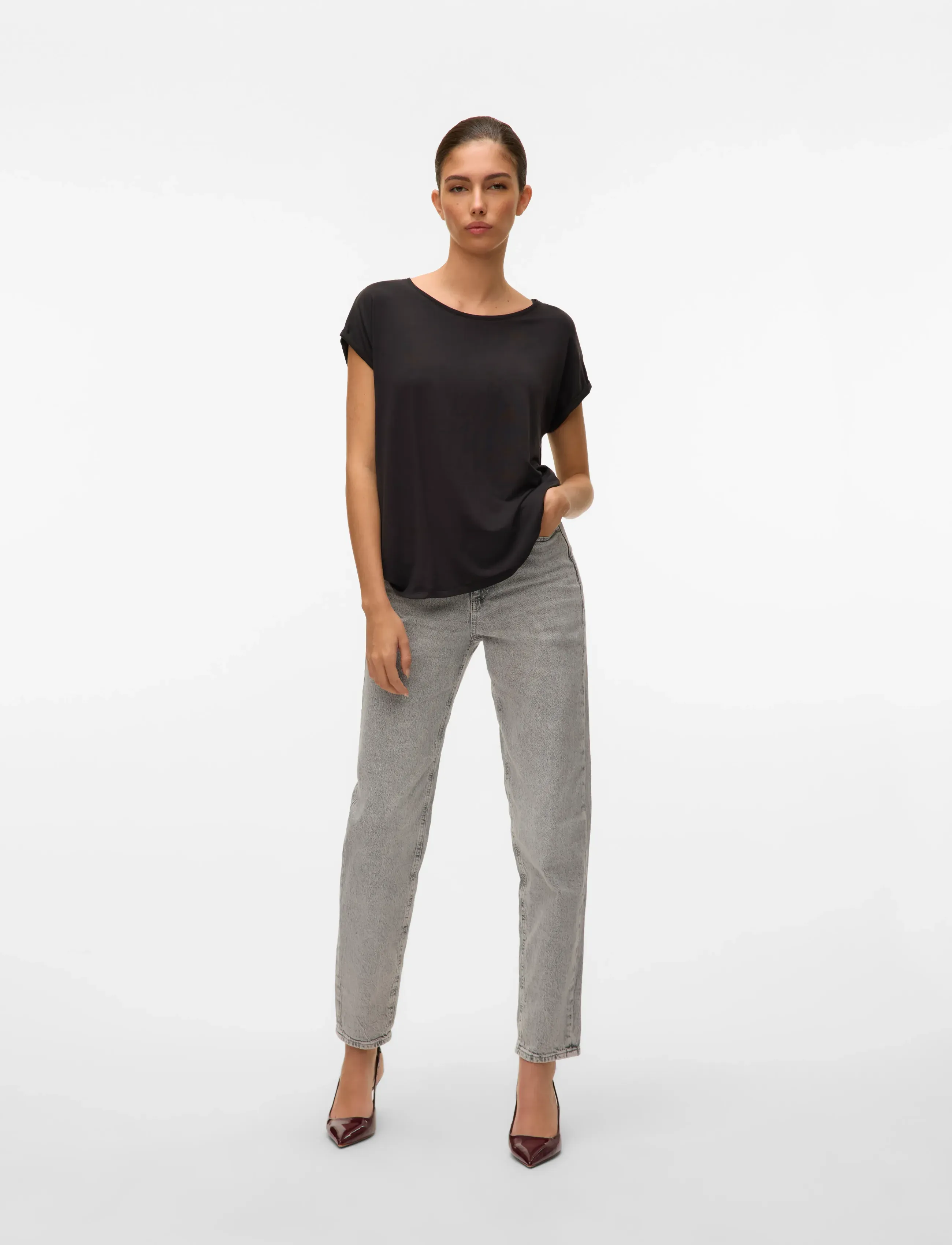Vero Moda - VMAVA PLAIN SS TOP JRS NOOS - t-shirts - black - 3
