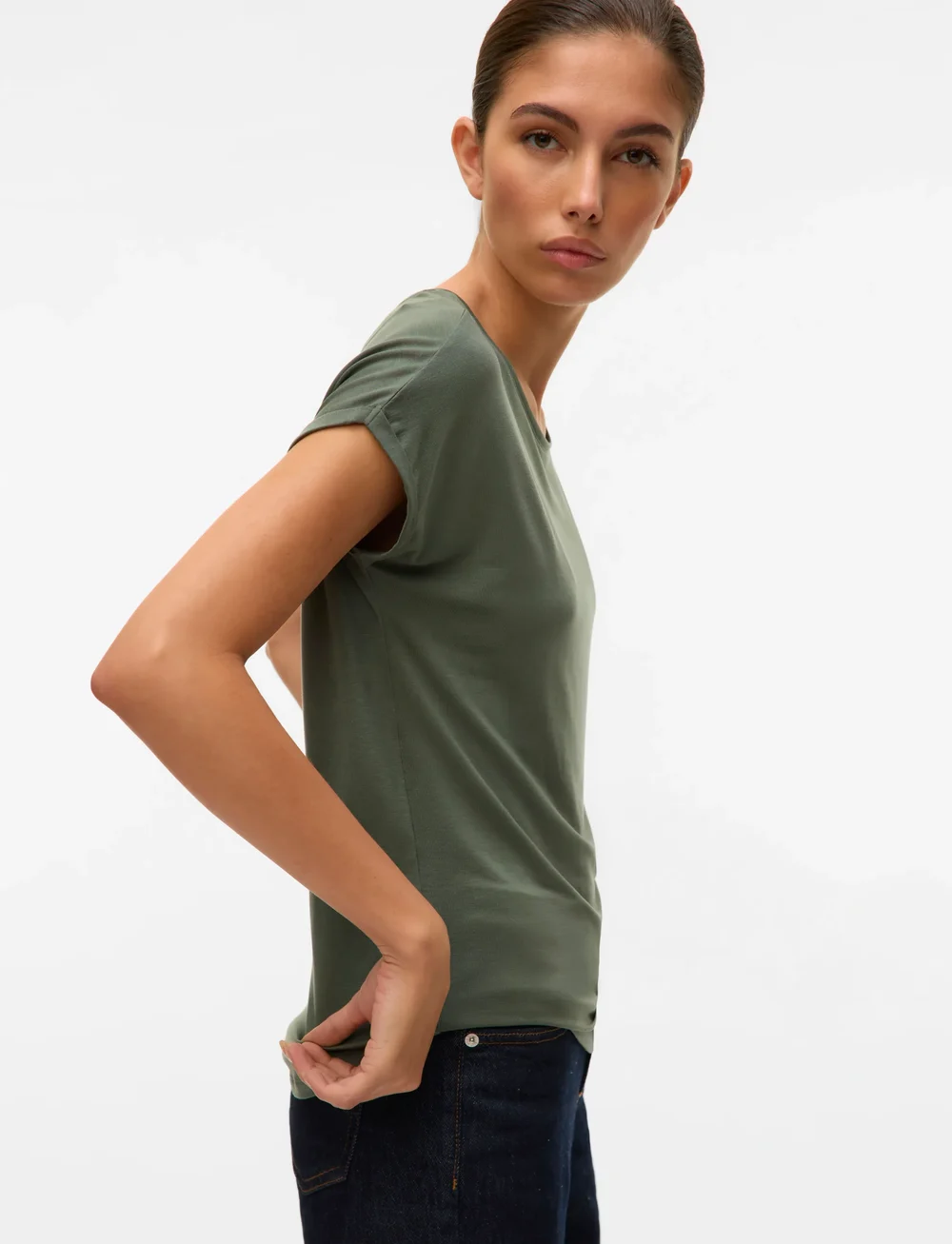 Vero Moda - VMAVA PLAIN SS TOP GA JRS NOOS - t-shirts - laurel wreath - 4