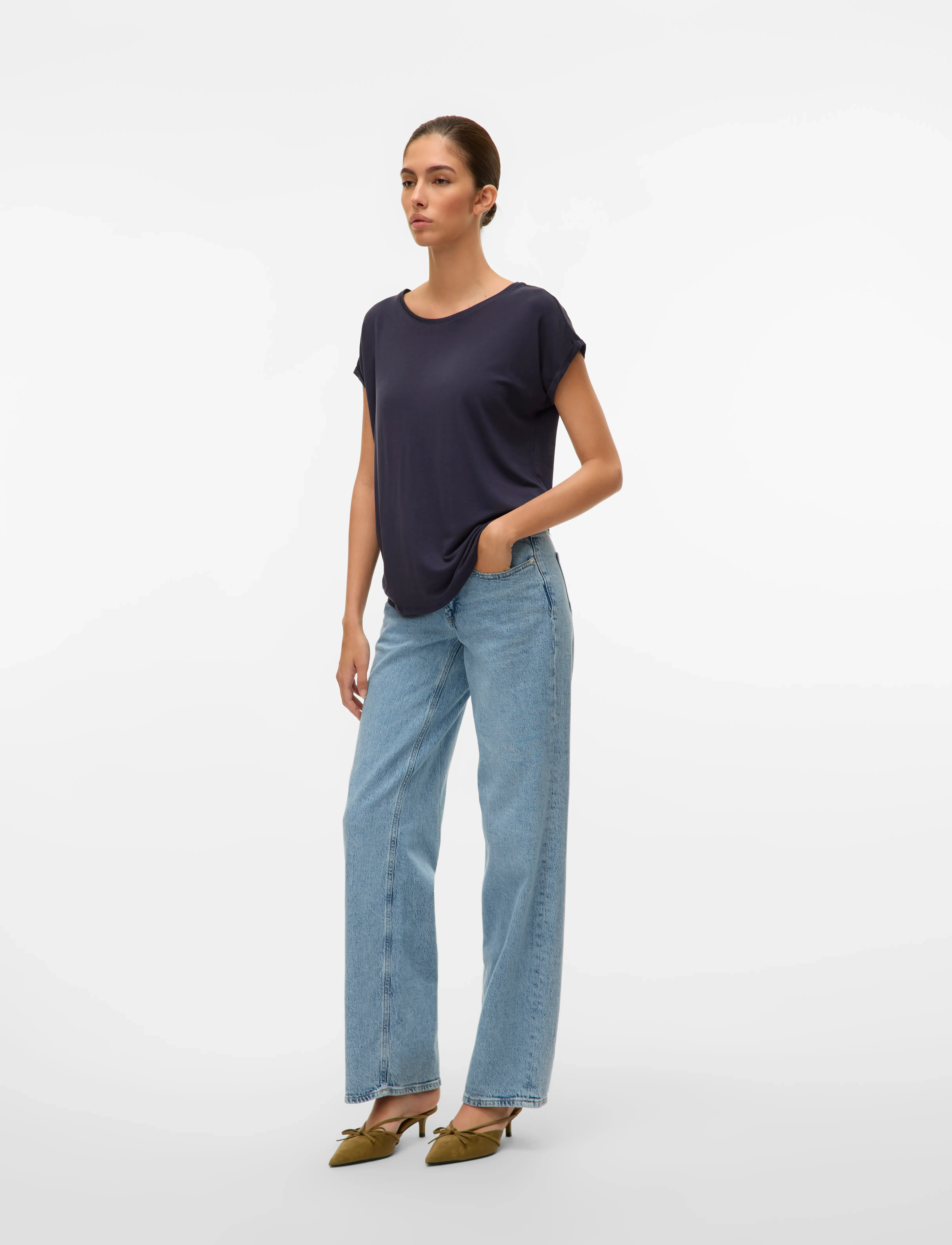 Vero Moda - VMAVA PLAIN SS TOP JRS NOOS - t-shirts - night sky - 4