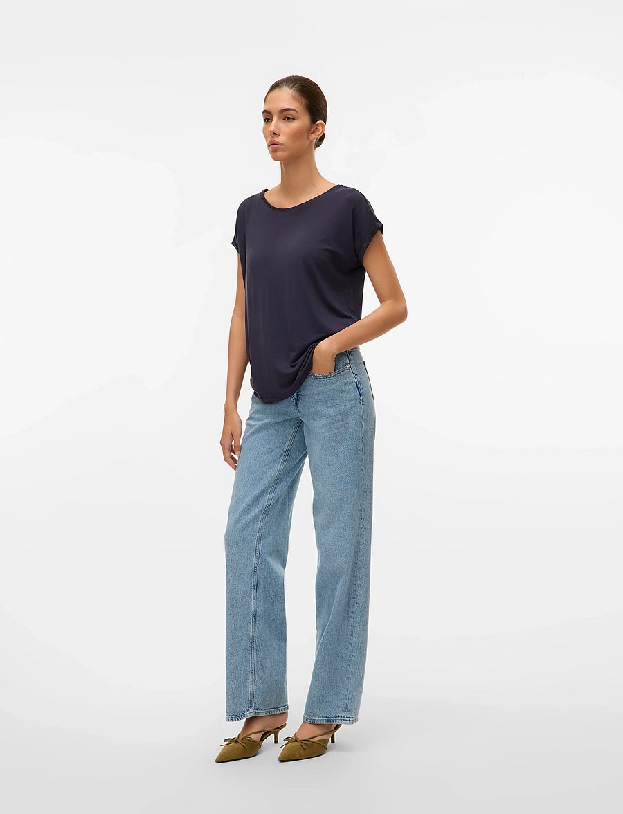 Vero Moda - VMAVA PLAIN SS TOP JRS NOOS - t-shirts - night sky - 4