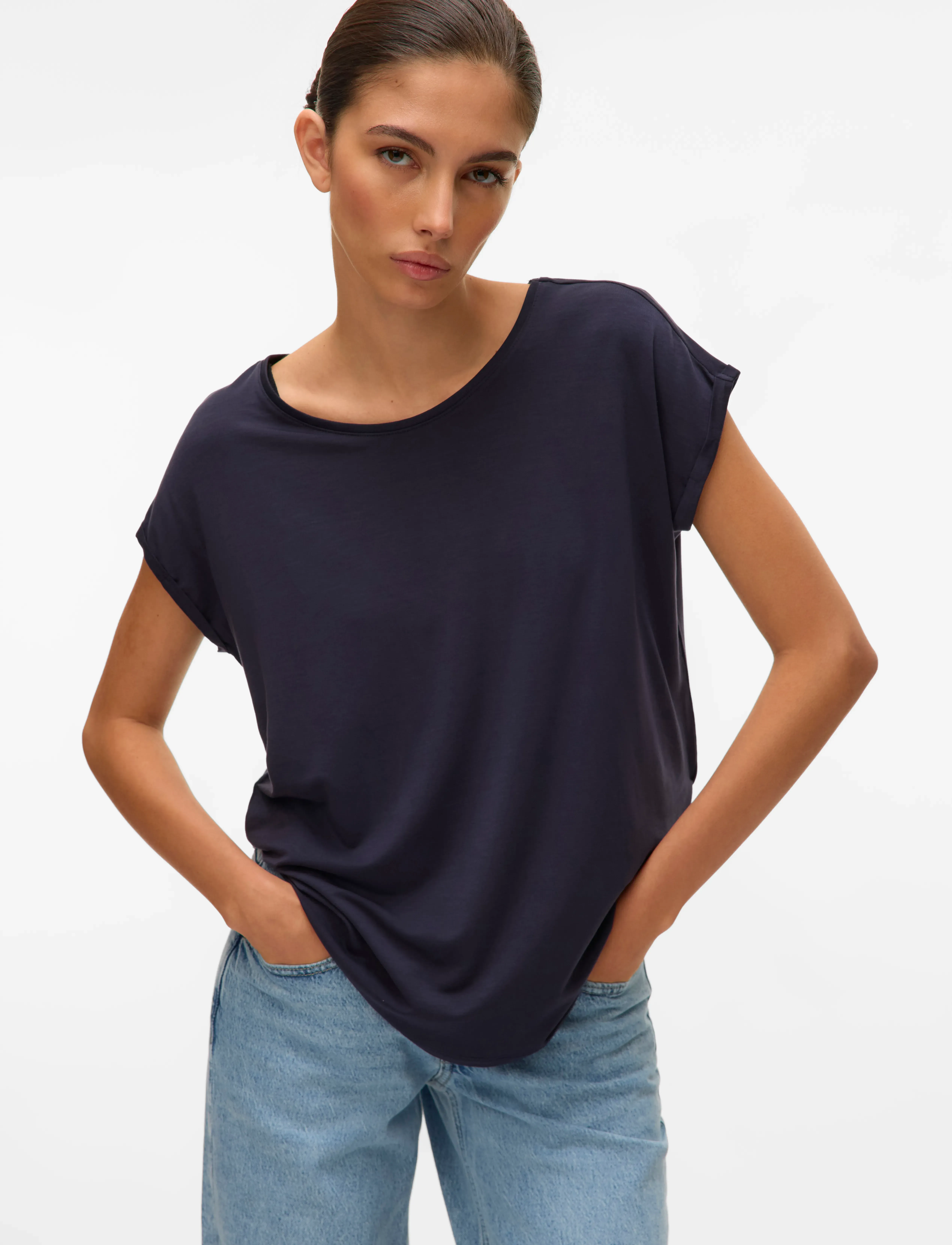 Vero Moda - VMAVA PLAIN SS TOP JRS NOOS - t-shirts - night sky - 5