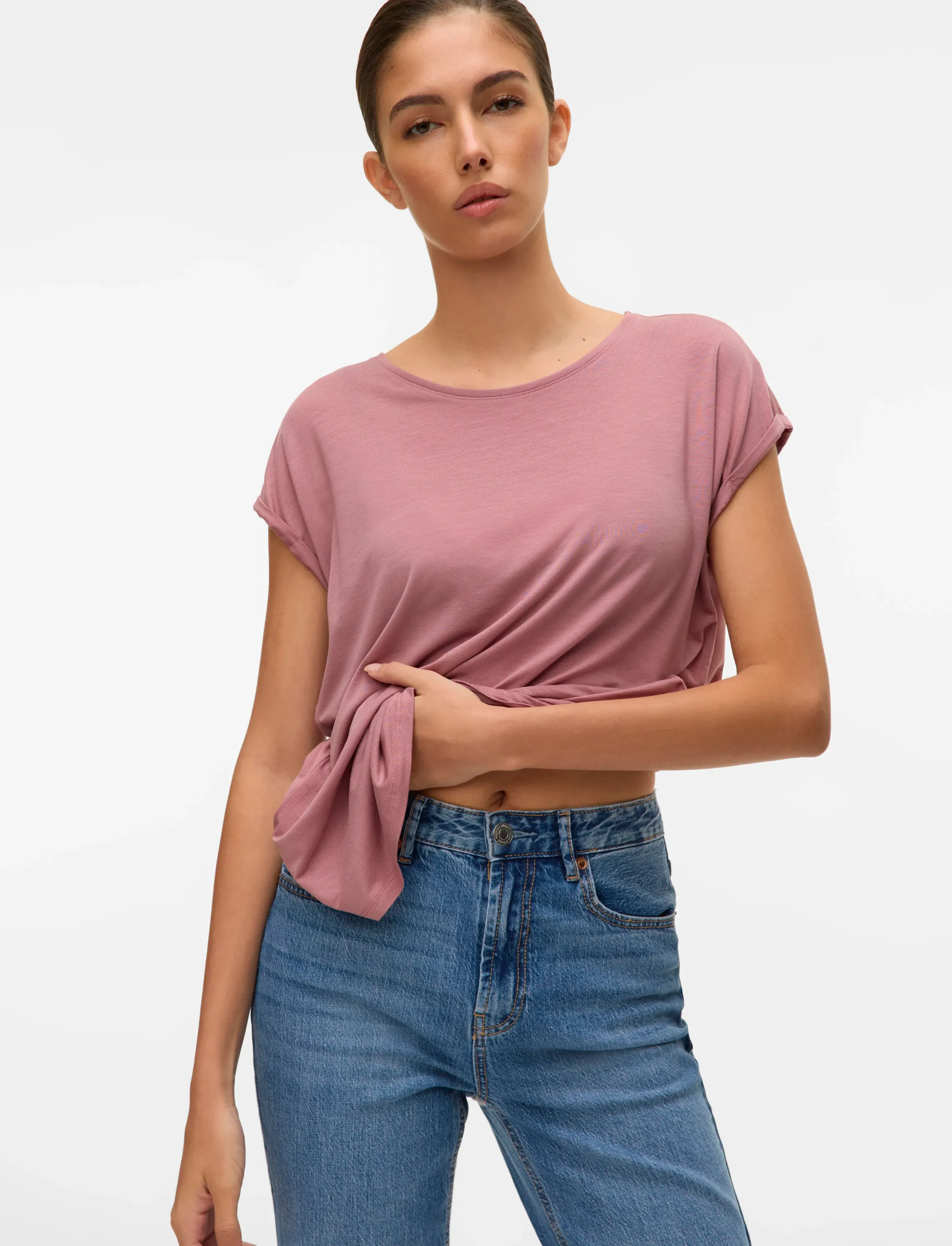 Vero Moda - VMAVA PLAIN SS TOP JRS NOOS - t-shirts - nostalgia rose - 4
