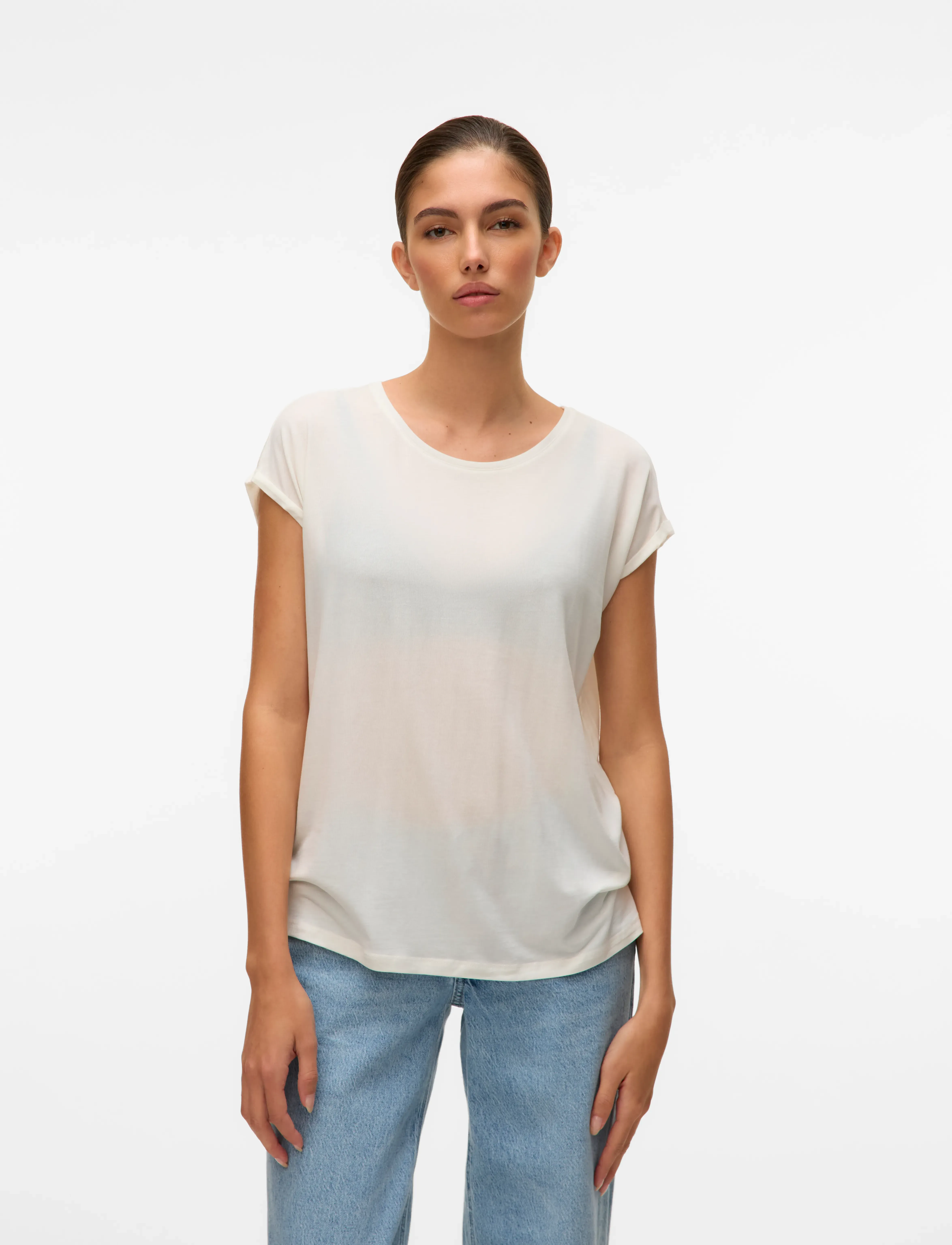 Vero Moda VMAVA PLAIN SS TOP JRS NOOS - T-shirts & Toppar - SNOW WHITE / white