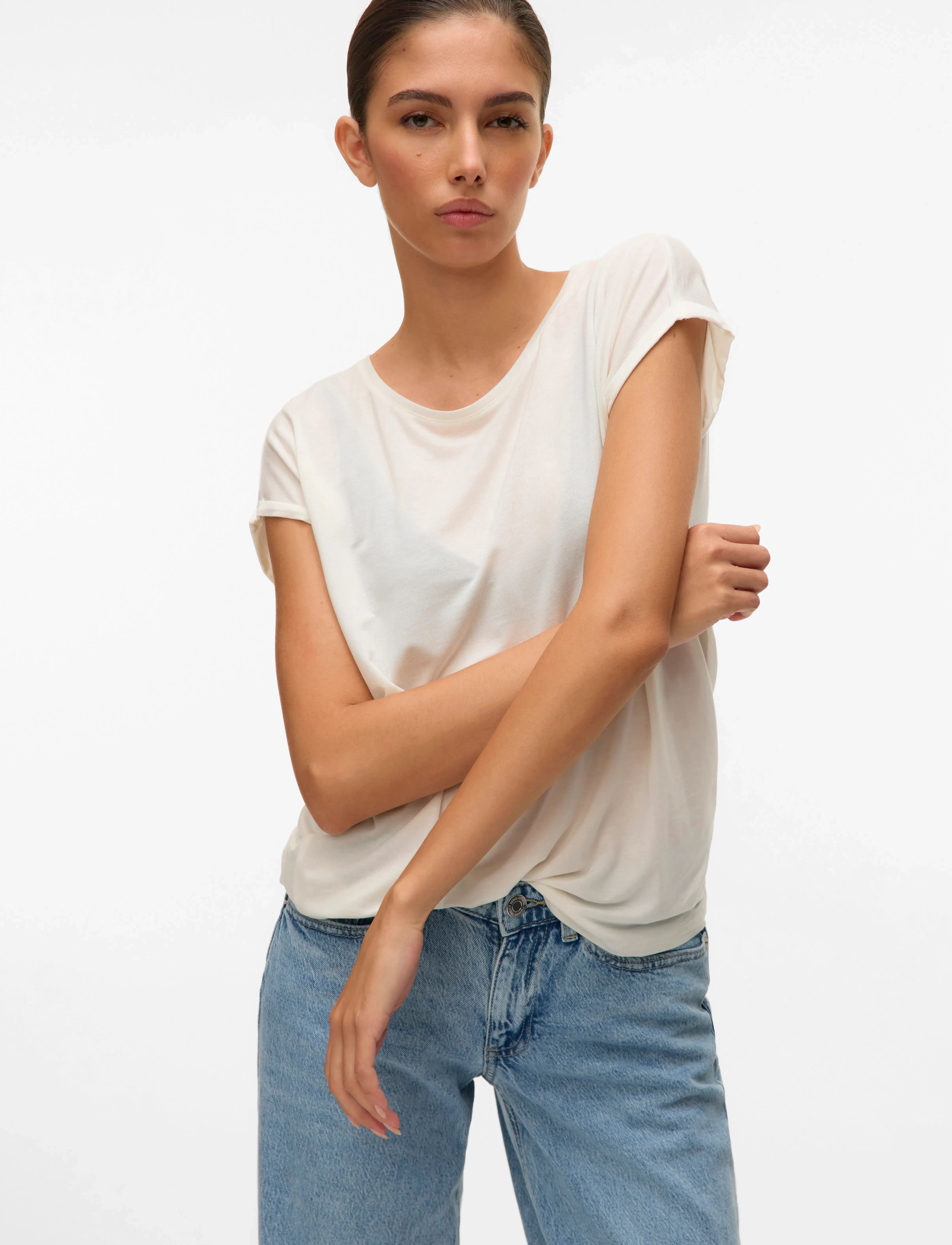 Vero Moda - VMAVA PLAIN SS TOP JRS NOOS - t-särgid - snow white - 4