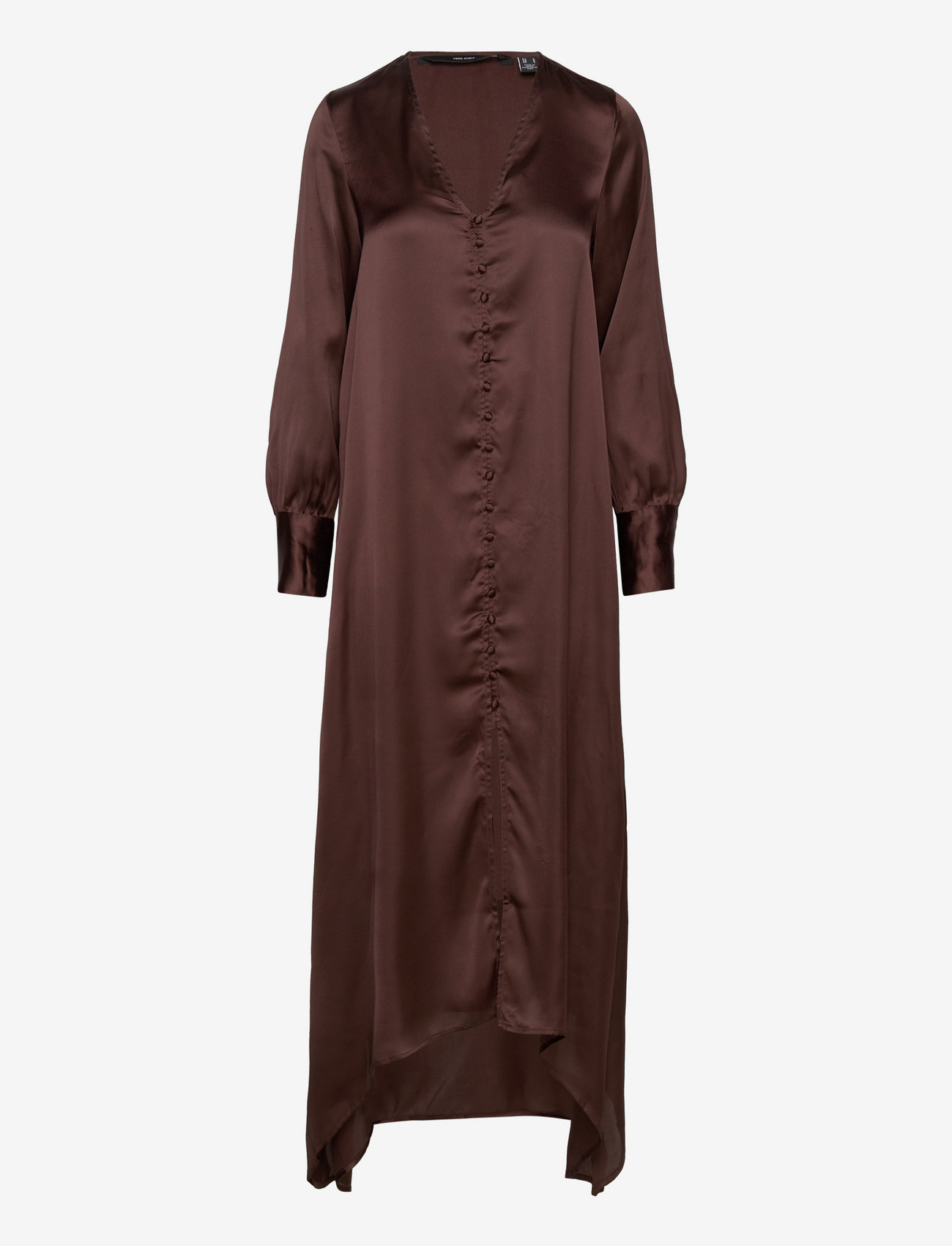 Vero Moda - VMEMMA LS LONG SATIN BUTTON DRESS WVN - midi dresses - coffee bean - 0