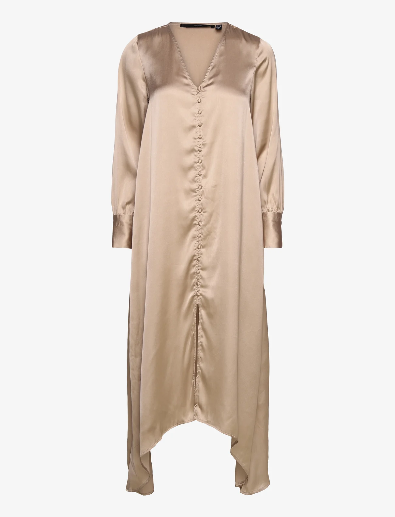 Vero Moda - VMEMMA LS LONG SATIN BUTTON DRESS WVN - midi dresses - silver mink - 0