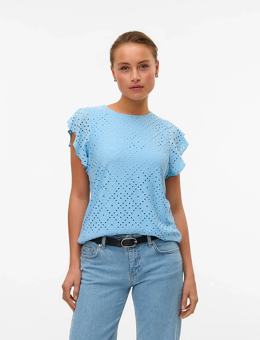 Vero Moda - VMTASSA SL FRILL TOP NOOS - short-sleeved blouses - airy blue - 0