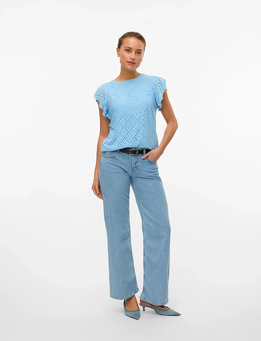 Vero Moda - VMTASSA SL FRILL TOP NOOS - short-sleeved blouses - airy blue - 3