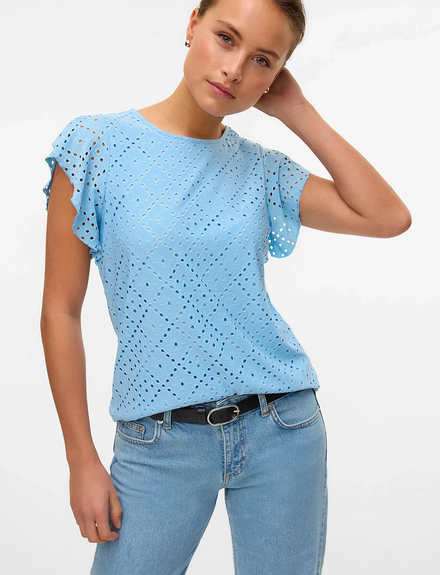 Vero Moda - VMTASSA SL FRILL TOP NOOS - short-sleeved blouses - airy blue - 4