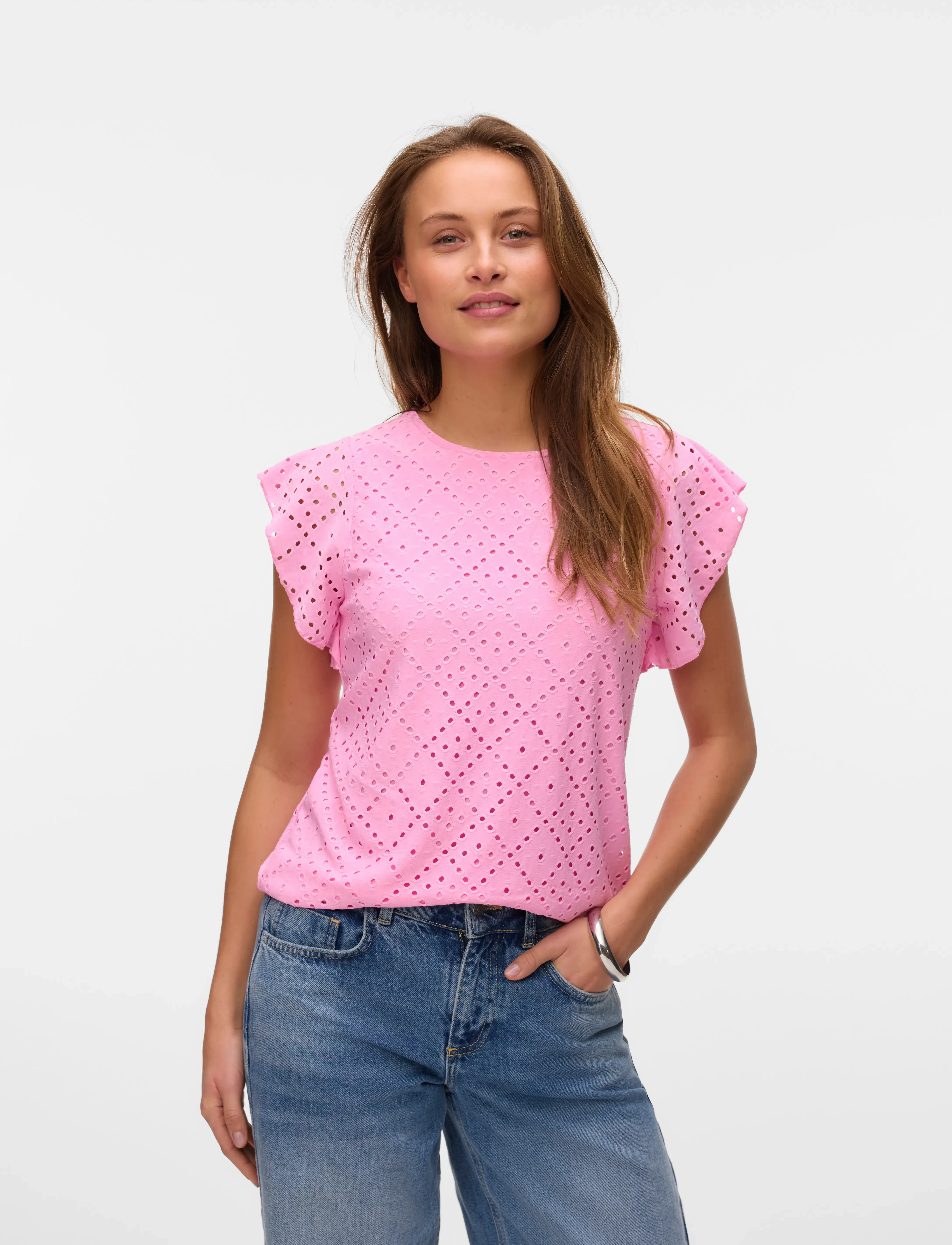 Vero Moda VMTASSA SL FRILL TOP NOOS - Kortærmede bluser - BONBON / pink/rose
