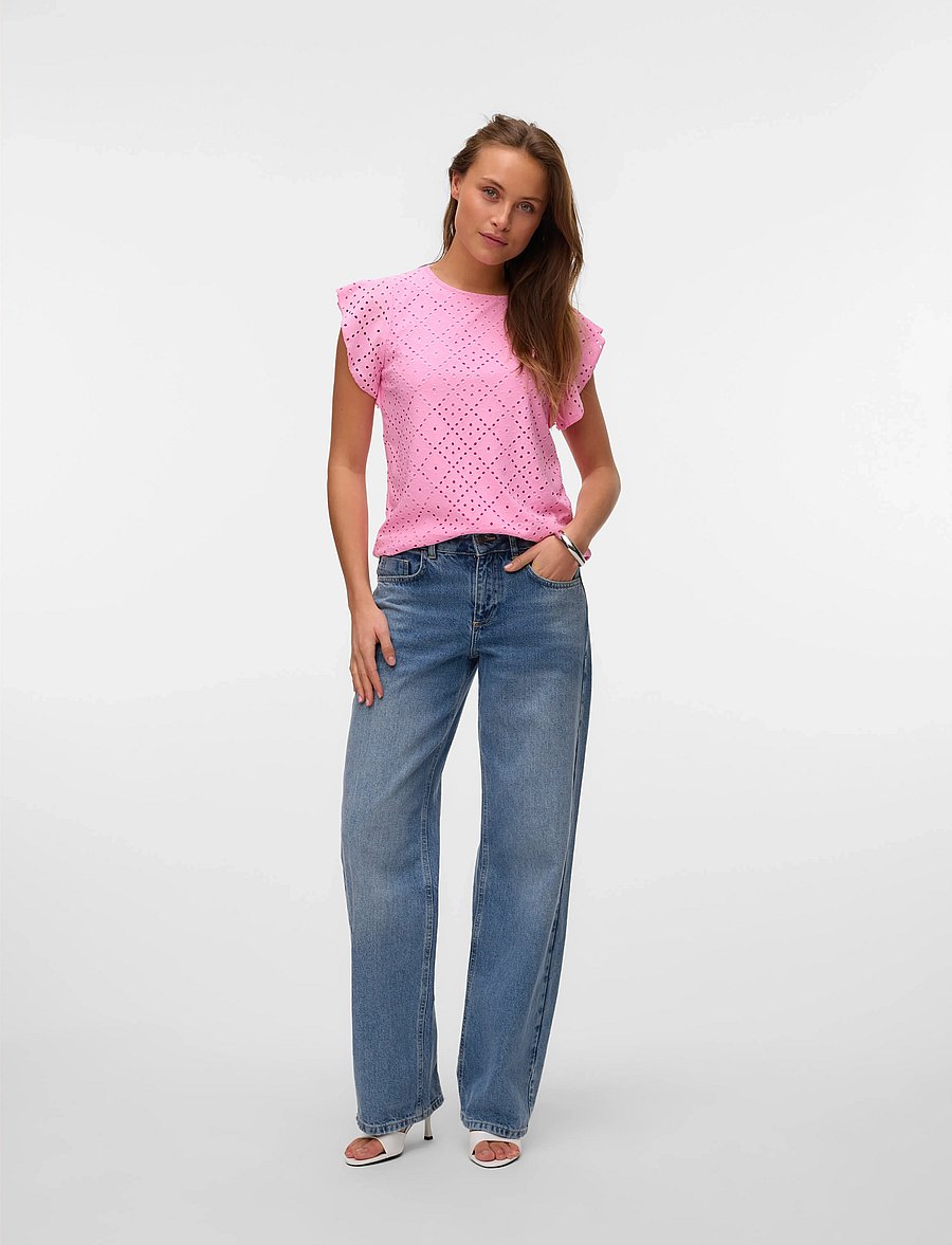 Vero Moda - VMTASSA SL FRILL TOP NOOS - lühikeste varrukatega pluusid - bonbon - 4