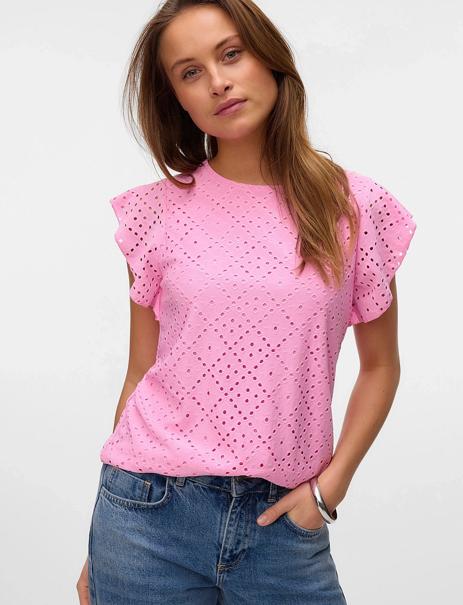 Vero Moda - VMTASSA SL FRILL TOP NOOS - lühikeste varrukatega pluusid - bonbon - 5