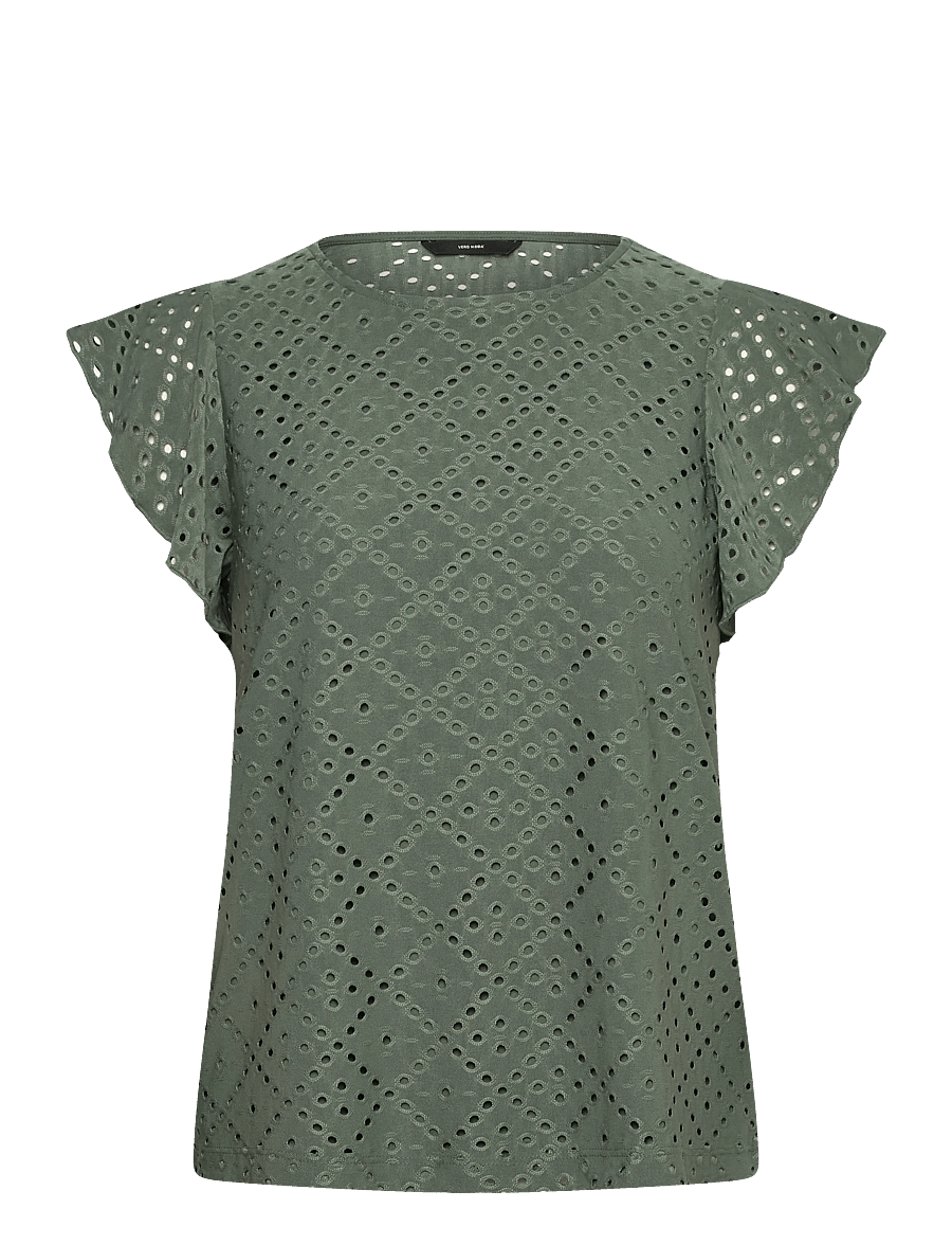Vero Moda - VMTASSA SL FRILL TOP NOOS - blūzes ar īsām piedurknēm - laurel wreath - 1
