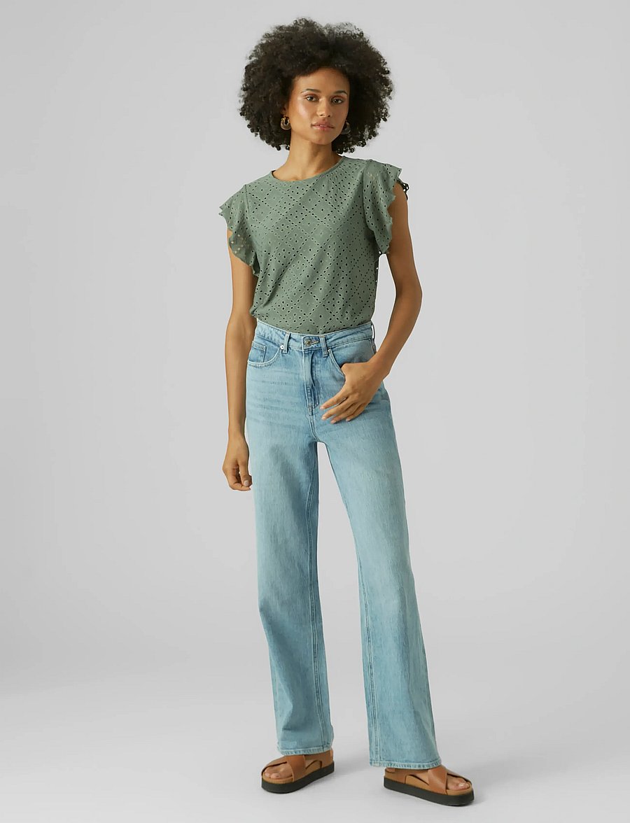Vero Moda - VMTASSA SL FRILL TOP NOOS - blūzes ar īsām piedurknēm - laurel wreath - 4
