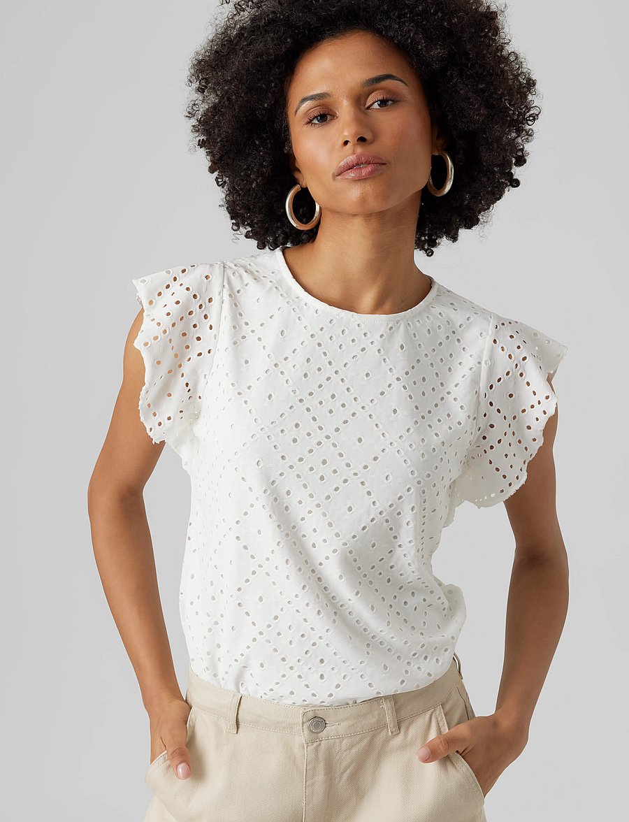 Vero Moda - VMTASSA SL FRILL TOP NOOS - lühikeste varrukatega pluusid - snow white - 4