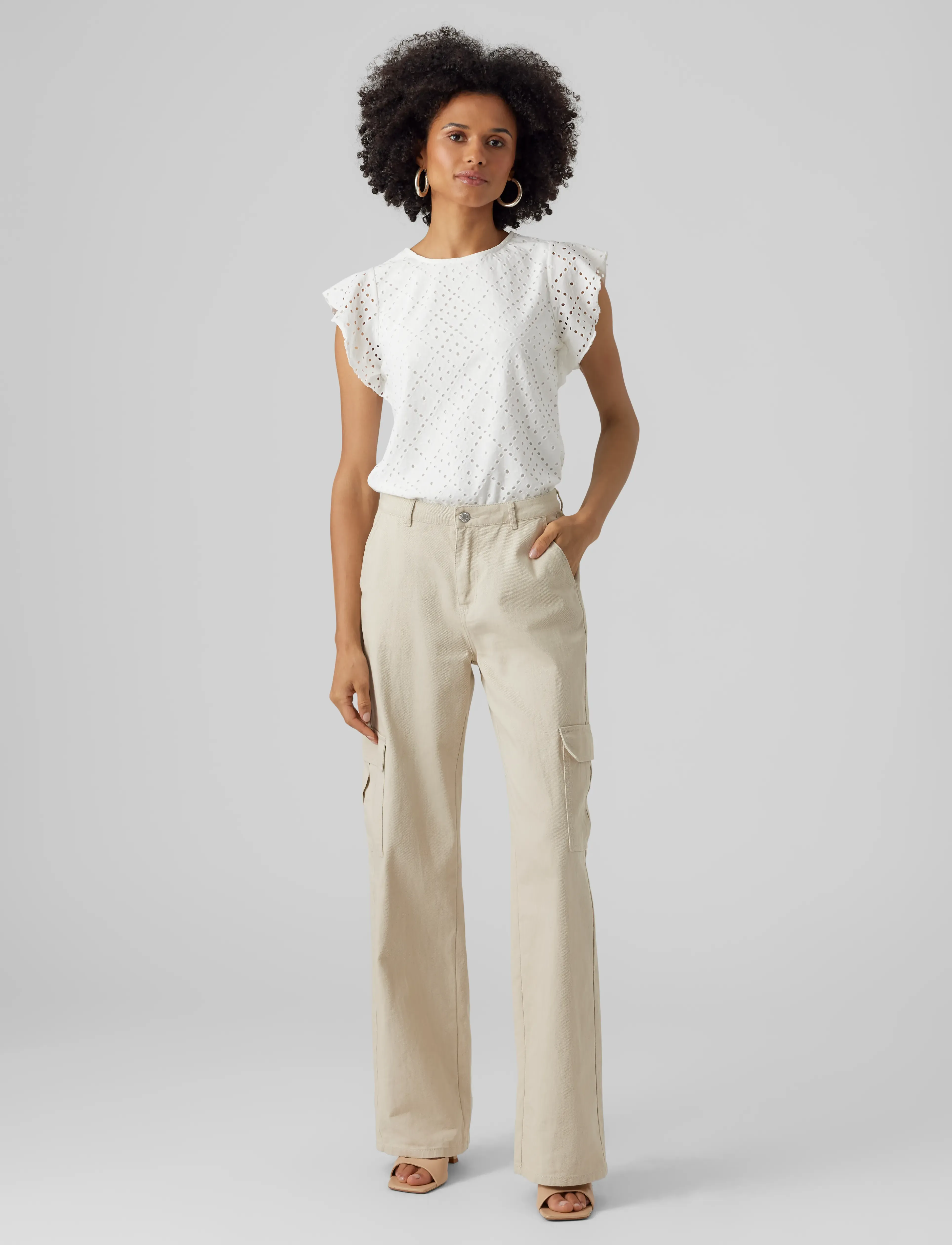 Vero Moda - VMTASSA SL FRILL TOP NOOS - kortærmede bluser - snow white - 5