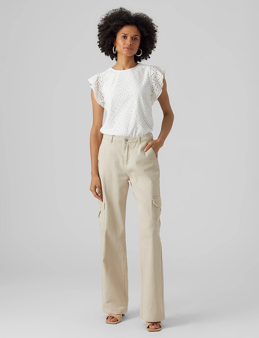 Vero Moda - VMTASSA SL FRILL TOP NOOS - lühikeste varrukatega pluusid - snow white - 5