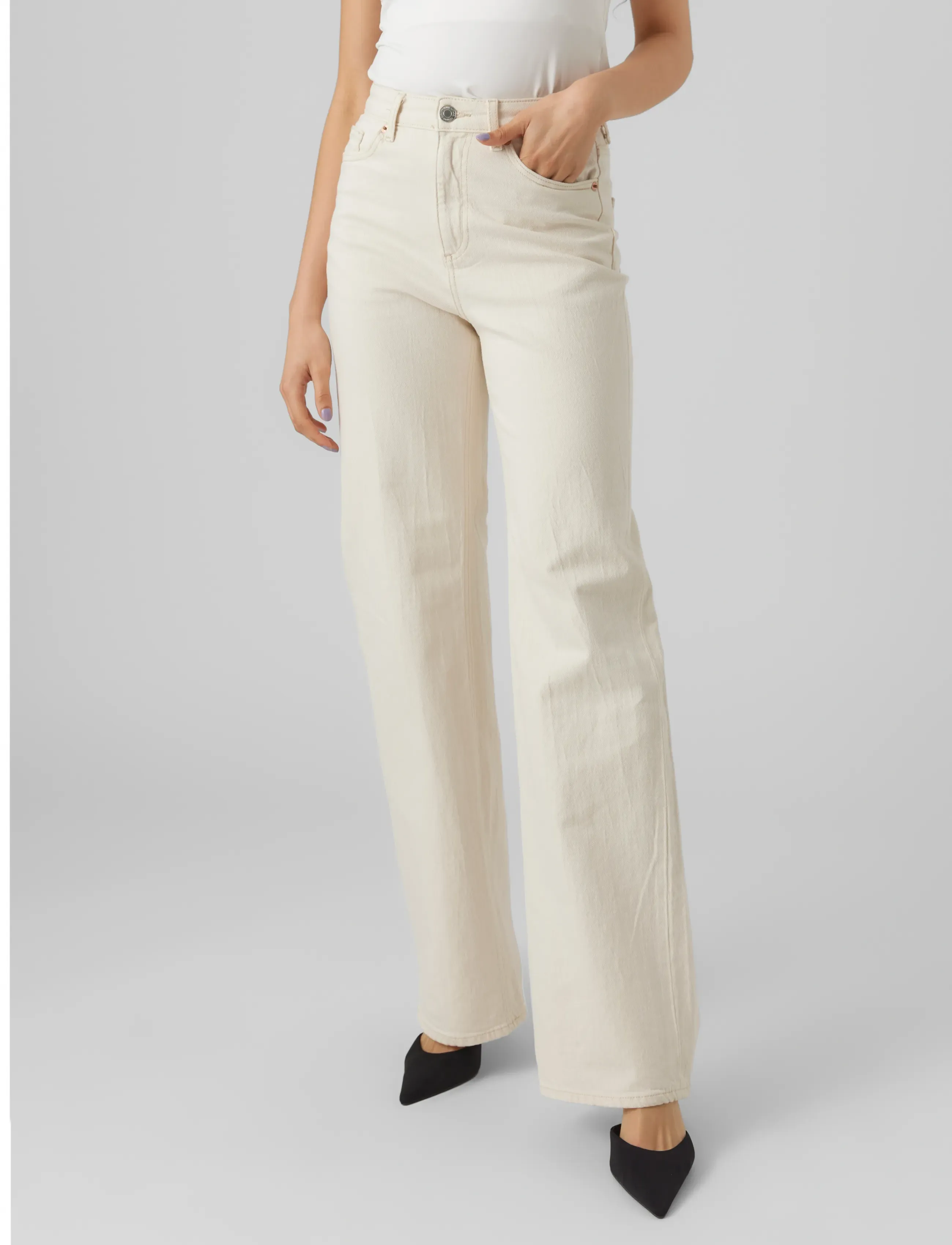 Vero Moda VMTESSA HR WIDE JEANS ECRU GA NOOS - Brede jeans - ECRU / cream