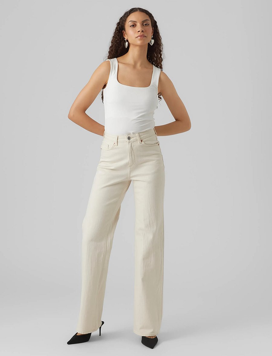 Vero Moda - VMTESSA HR WIDE JEANS ECRU GA NOOS - laia säärega teksad - ecru - 4