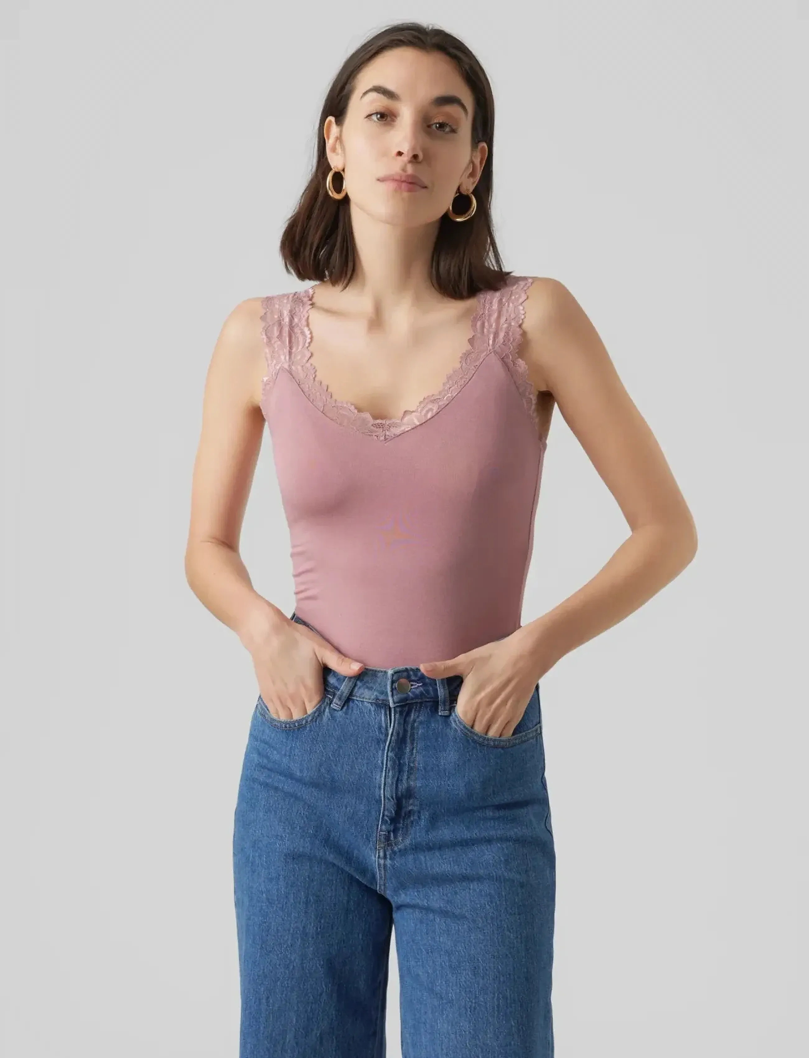 Vero Moda - VMROSA SL TOP JRS NOOS - topid ja varrukateta alussärgid - bleached mauve - 3