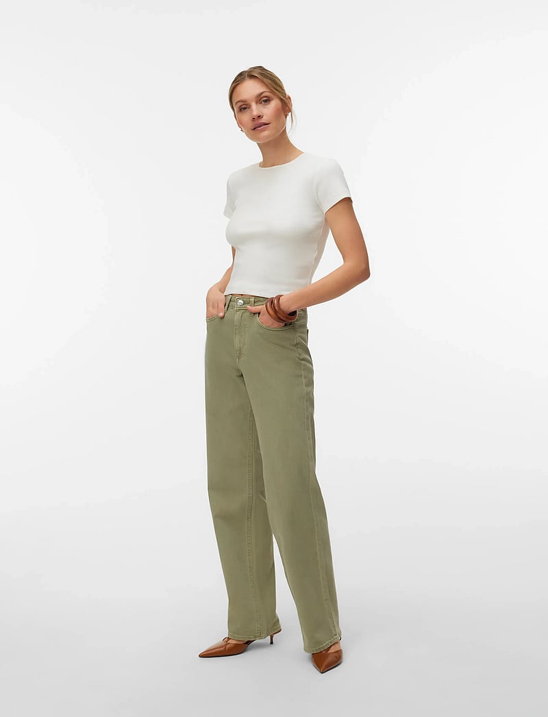 Vero Moda - VMTESSA HR WIDE JEANS COLOR GA NOOS - hosen mit weitem bein - laurel wreath - 0