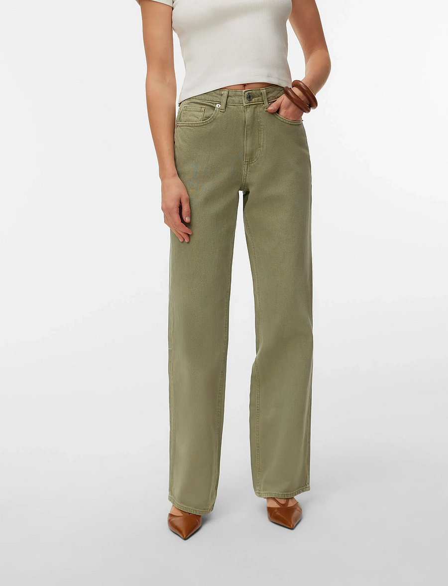 Vero Moda - VMTESSA HR WIDE JEANS COLOR GA NOOS - víðar gallabuxur - laurel wreath - 4