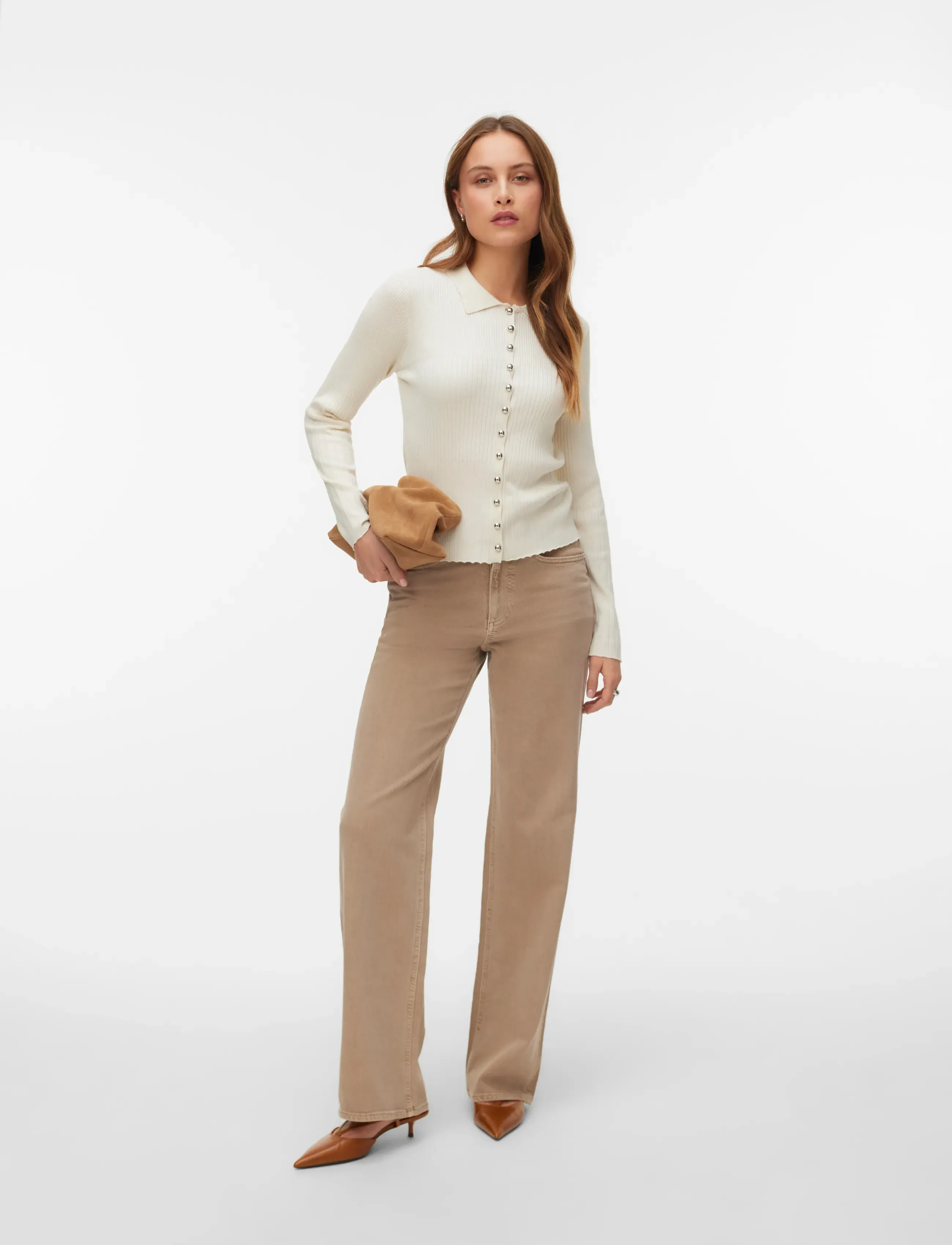 Vero Moda VMTESSA HR WIDE JEANS COLOR GA NOOS - Officewear - SILVER MINK / beige