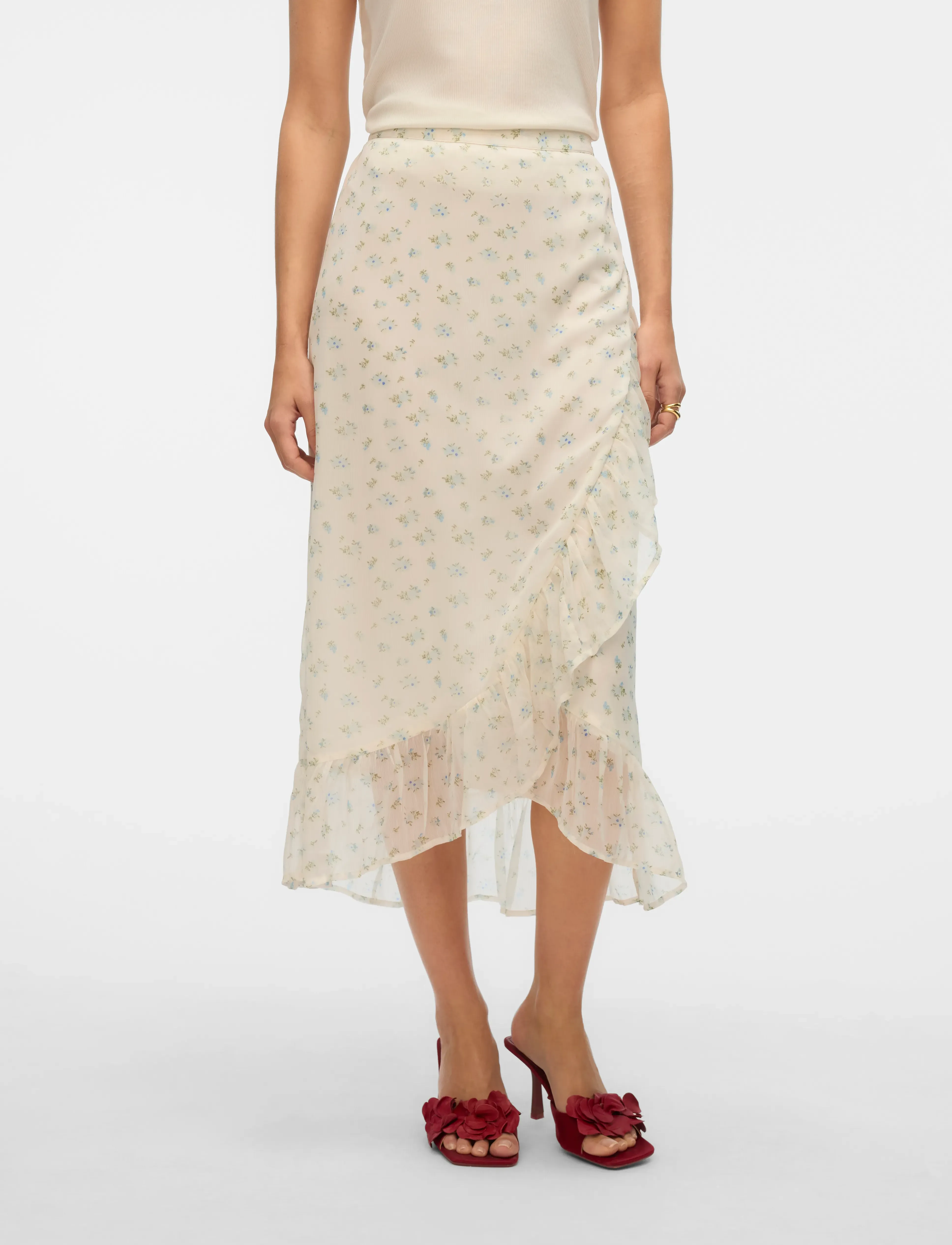 Vero Moda VMSMILLA H/W WRAP SKIRT WVN GA - Omlottkjolar - BRIGHT WHITE / white