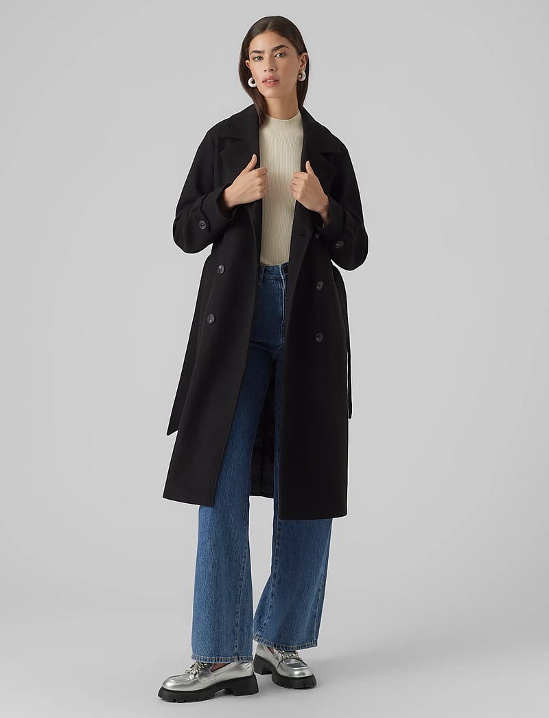 Vero Moda - VMFORTUNEVEGA LONG TRENCHCOAT GA NOOS - mäntel - black - 0