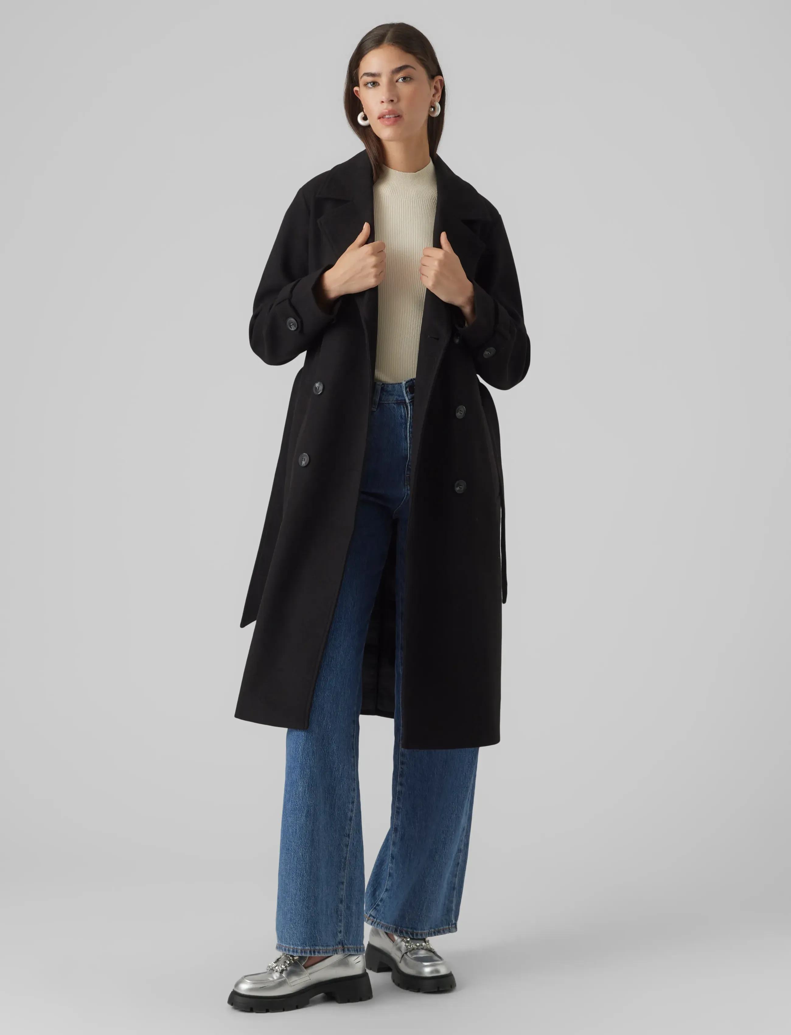 Vero Moda VMFORTUNEVEGA LONG TRENCHCOAT GA NOOS - Coats - BLACK / black