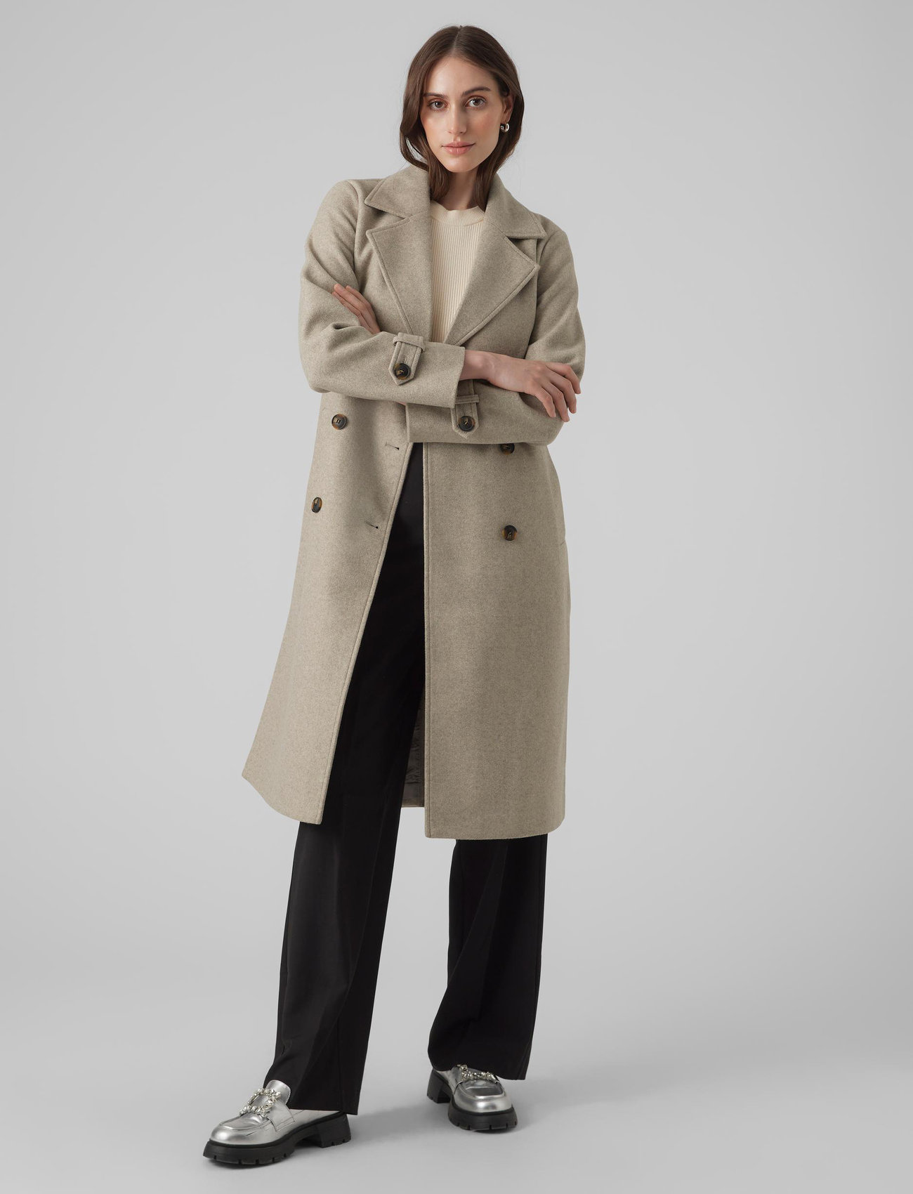 Vero Moda - VMFORTUNEVEGA AW23 LONGTRENCHCOAT GABOOS - winter coats - silver mink - 1