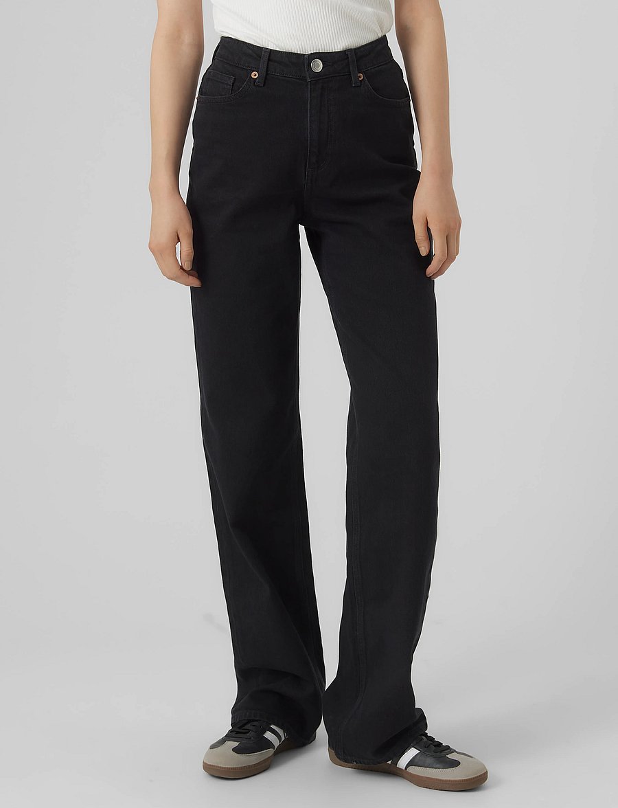 Vero Moda - VMTESSA HR WIDE JEANS RA118 GA NOOS - hosen mit weitem bein - black - 4