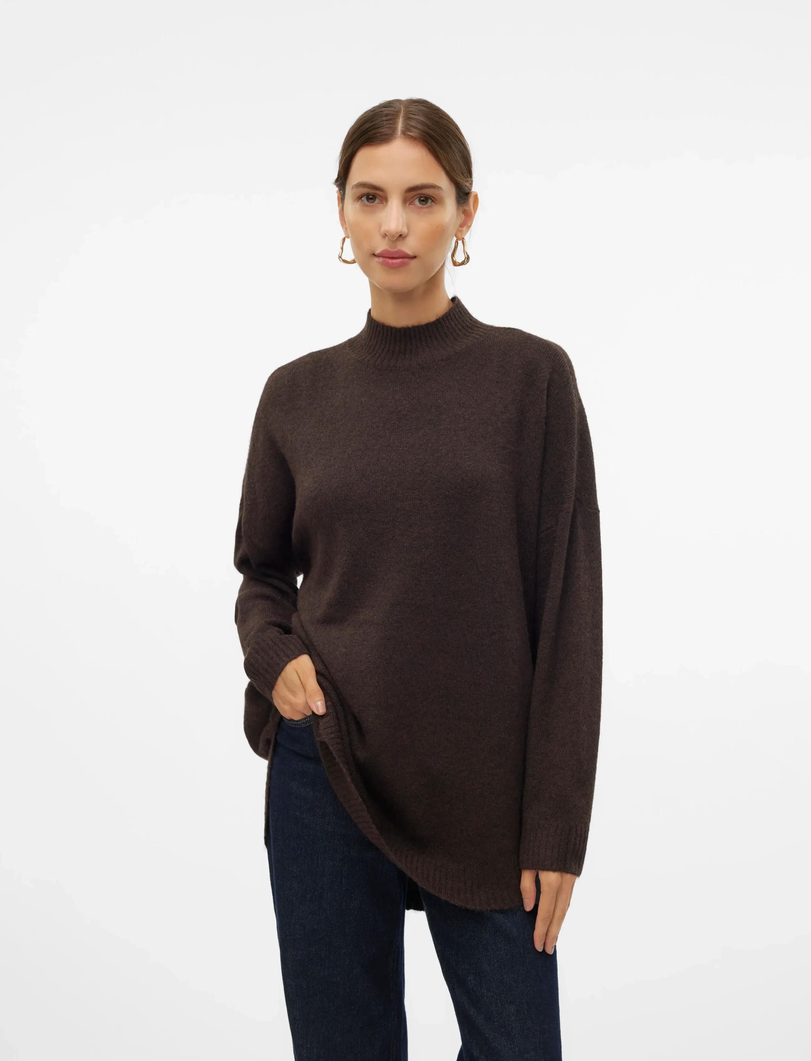 Vero Moda - VMPLAZA LS HIGHNCK LONG PULLOVER GA NOOS - trøjer - chocolate torte - 3