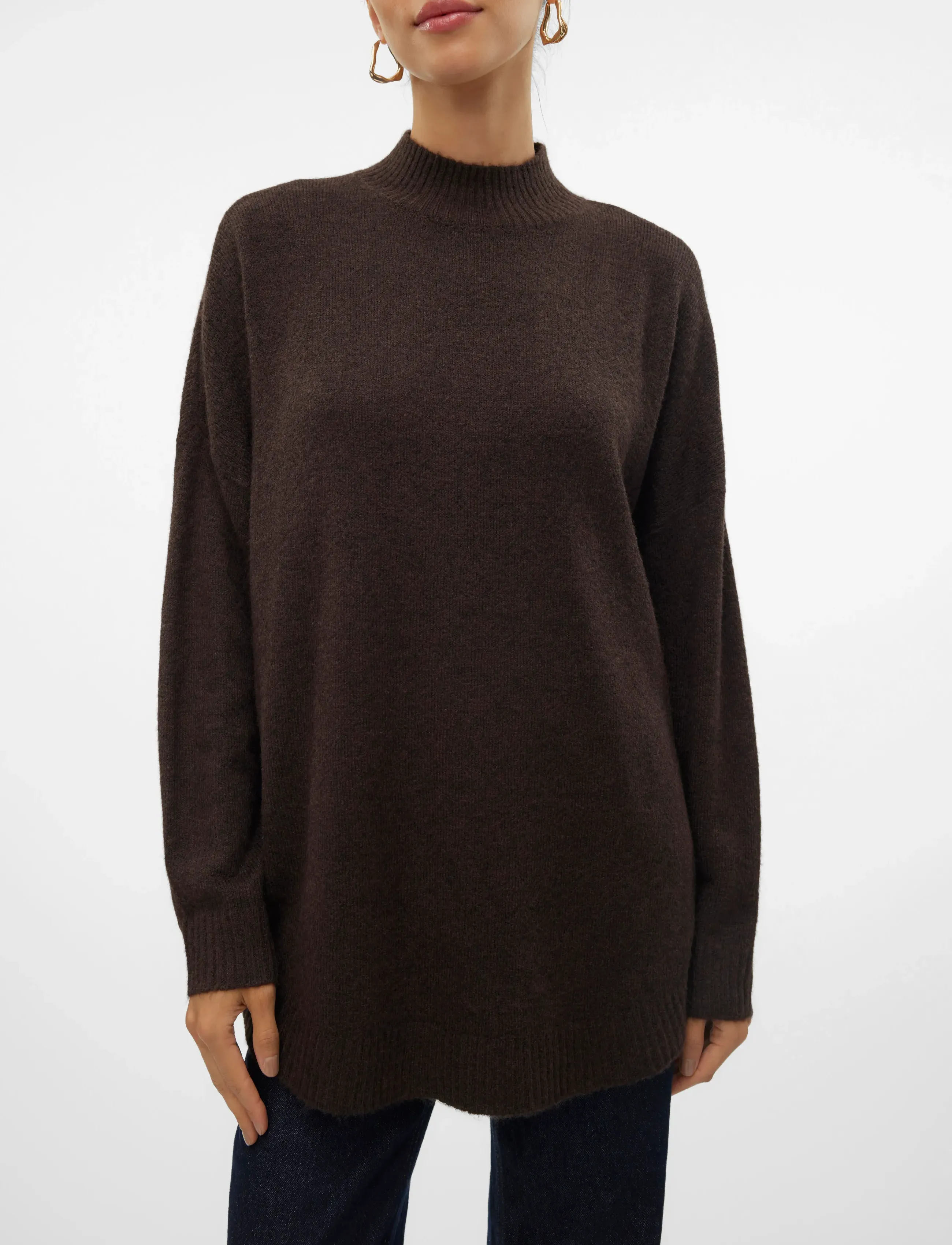 Vero Moda - VMPLAZA LS HIGHNCK LONG PULLOVER GA NOOS - trøjer - chocolate torte - 5
