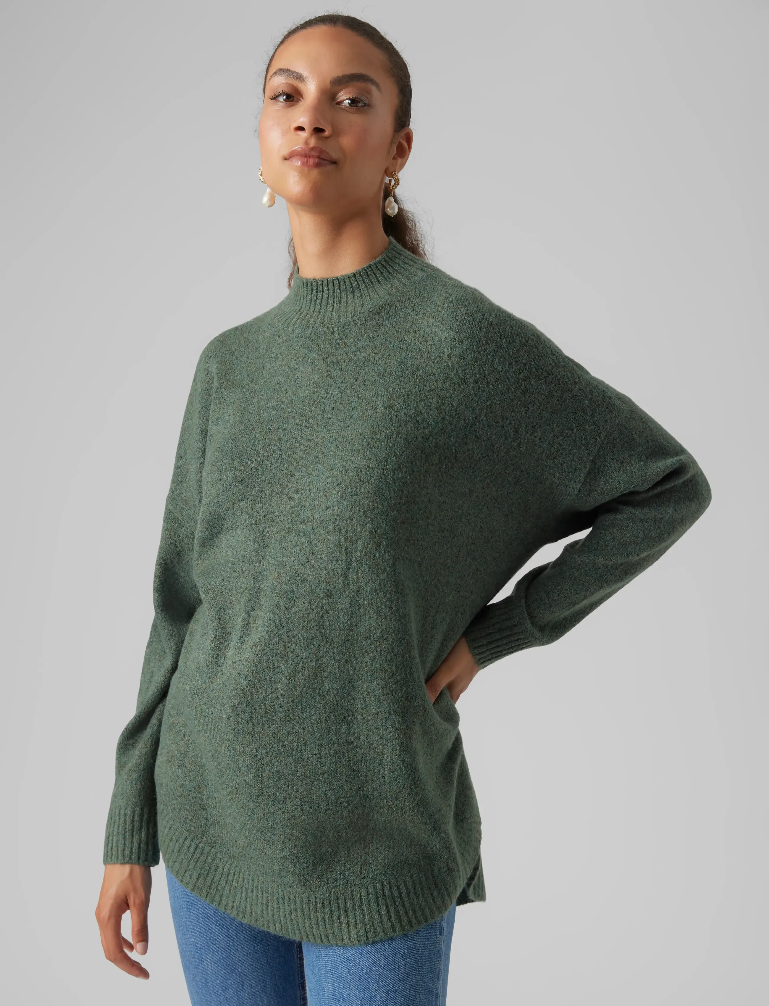Vero Moda - VMPLAZA LS HIGHNCK LONG PULLOVER GA NOOS - pullover - dark forest - 4