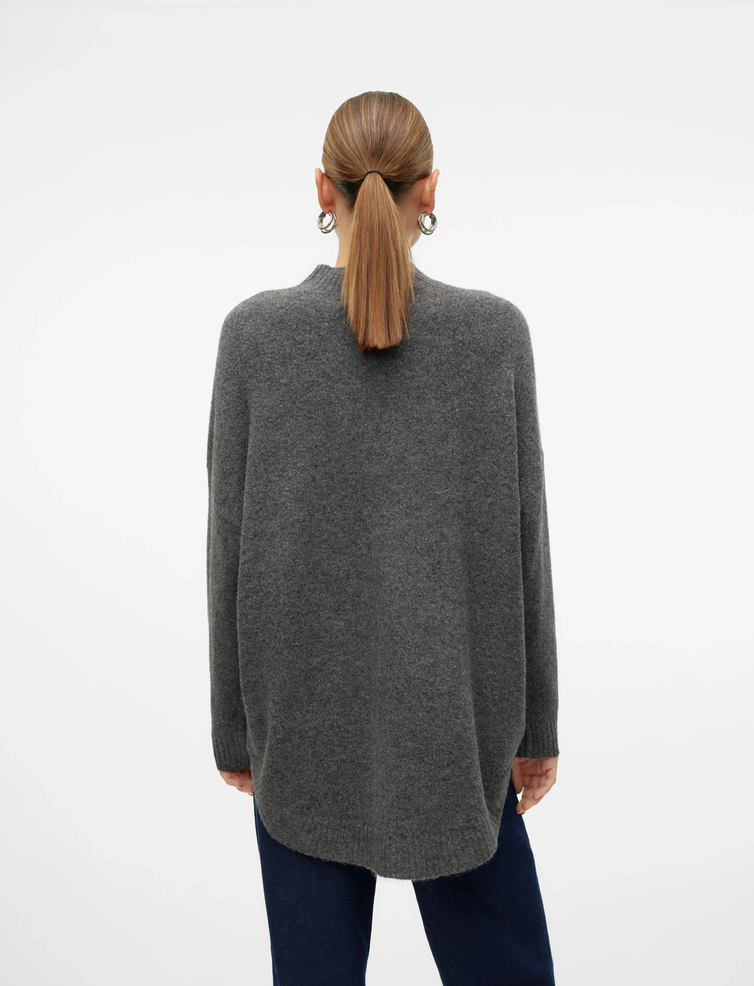 Vero Moda - VMPLAZA LS HIGHNCK LONG PULLOVER GA NOOS - stickade tröjor - medium grey melange - 2