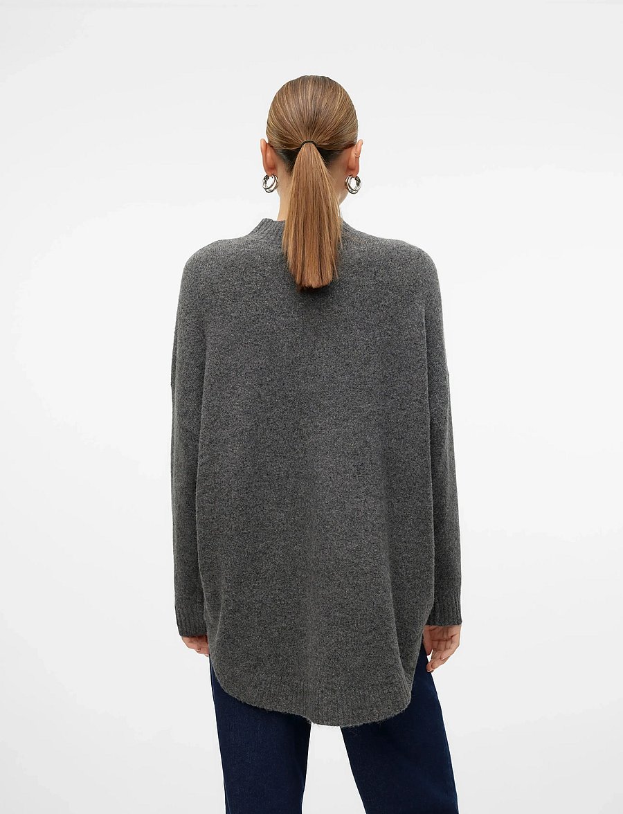 Vero Moda - VMPLAZA LS HIGHNCK LONG PULLOVER GA NOOS - pullover - medium grey melange - 2